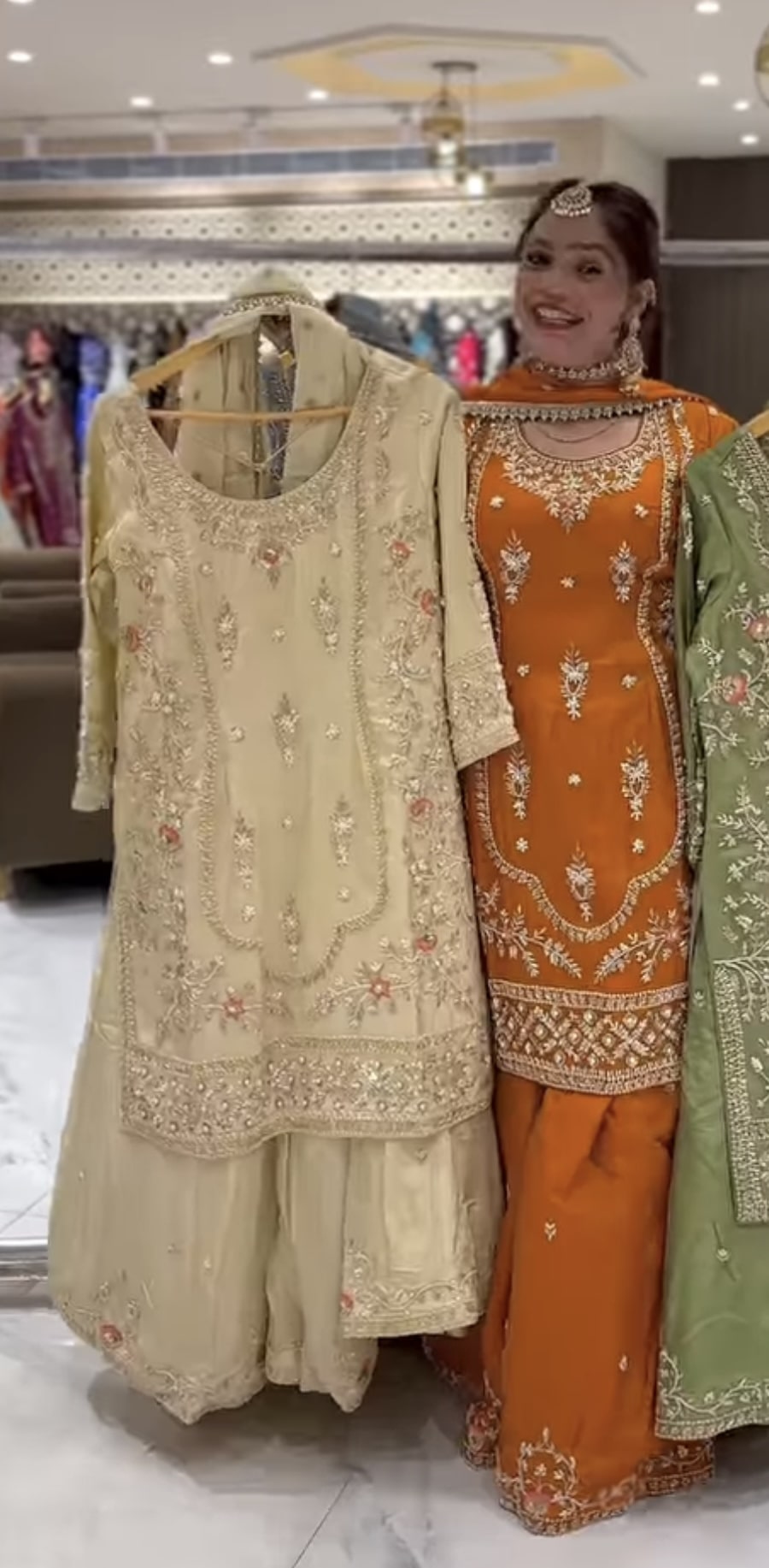 Premium  Sharara Set with Golden Embroidery Detailing, Long Kurta and Matching Dupatta – Ideal for Party, Mehndi & Festive Wear