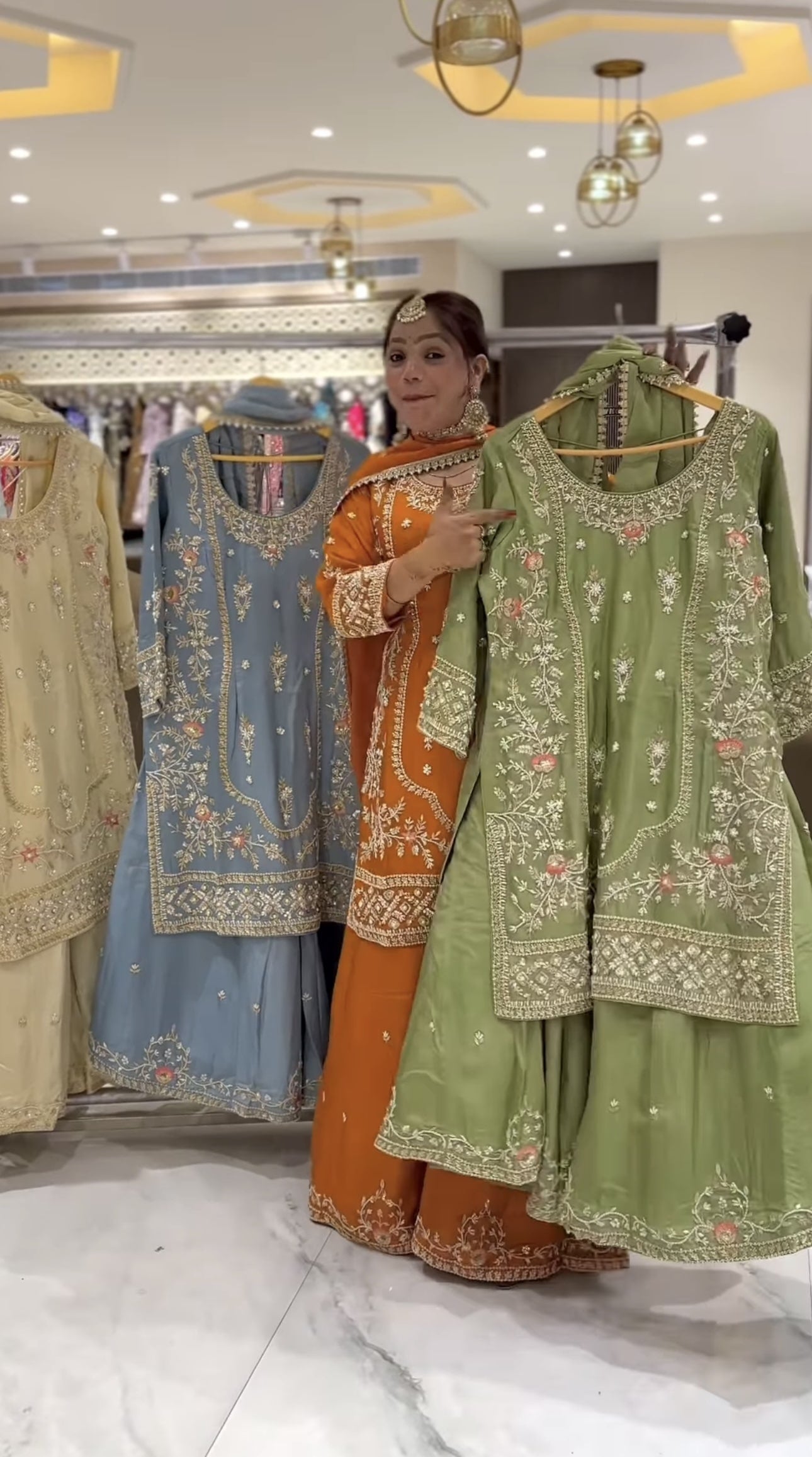 Premium  Sharara Set with Golden Embroidery Detailing, Long Kurta and Matching Dupatta – Ideal for Party, Mehndi & Festive Wear