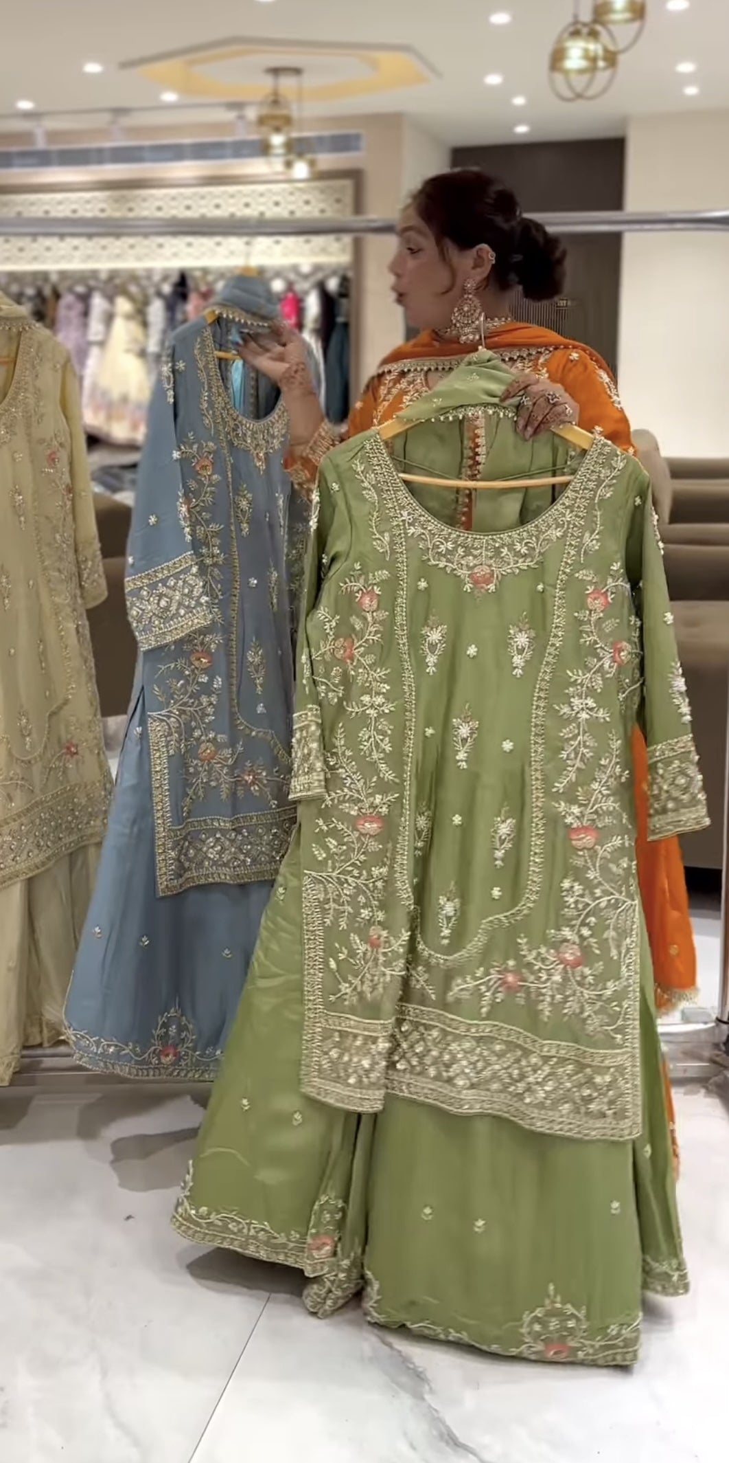 Premium  Sharara Set with Golden Embroidery Detailing, Long Kurta and Matching Dupatta – Ideal for Party, Mehndi & Festive Wear