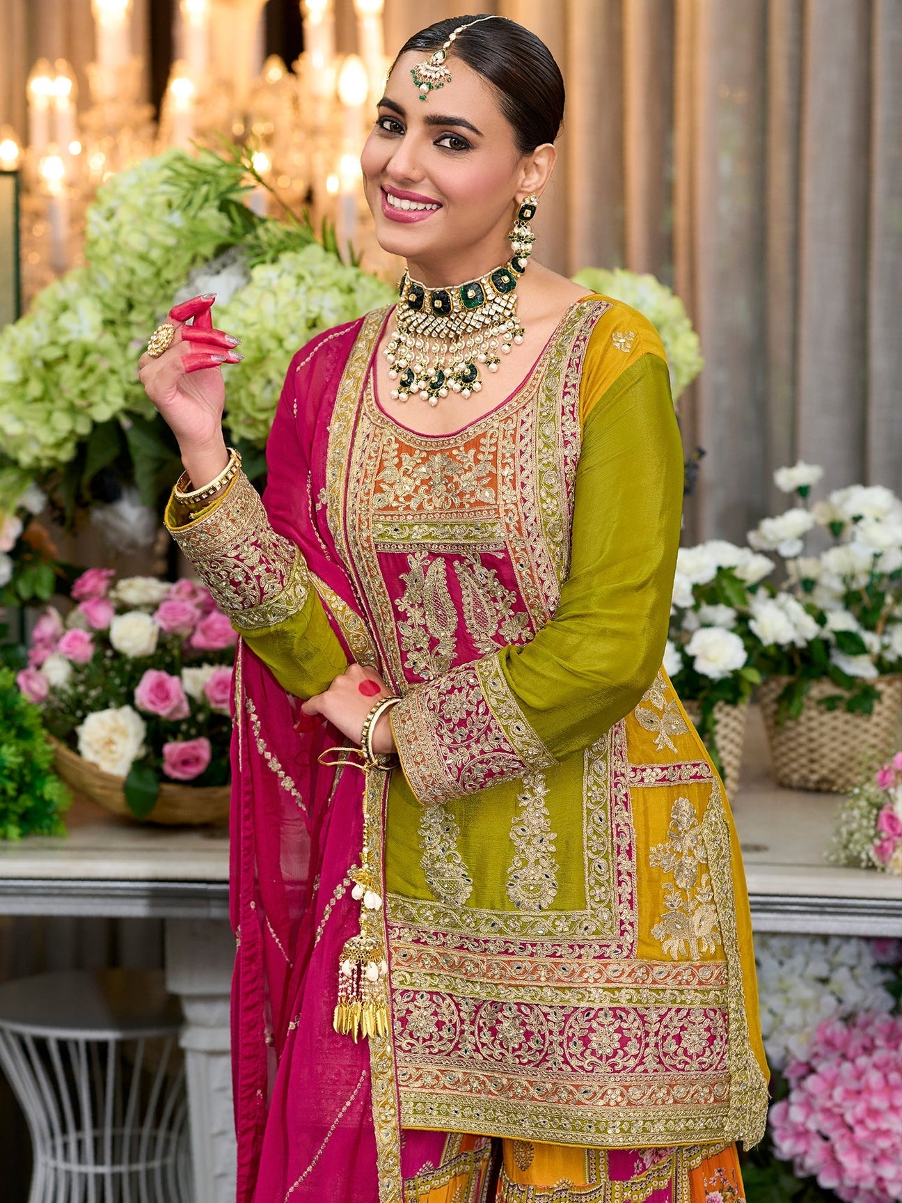 Traditional Multicolor Sharara Suit with Intricate Embroidery & Rich Detailing