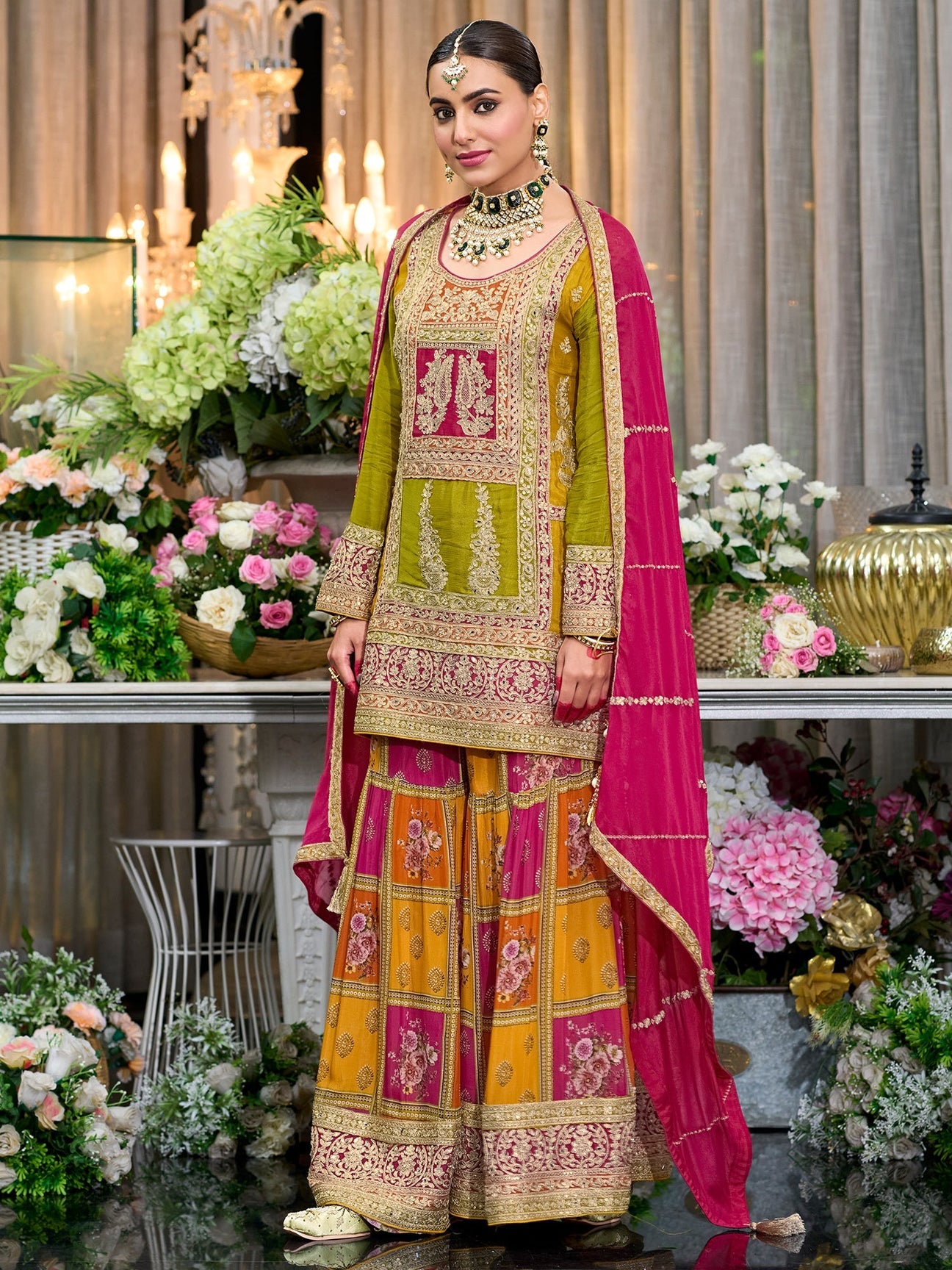 Traditional Multicolor Sharara Suit with Intricate Embroidery & Rich Detailing