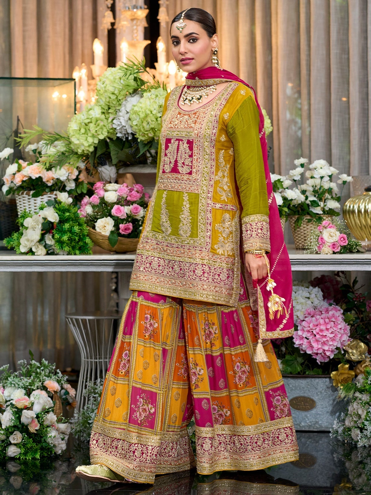 Traditional Multicolor Sharara Suit with Intricate Embroidery & Rich Detailing