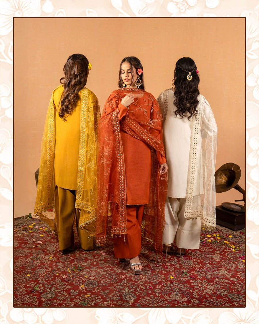 Elegant Mustard white Embroidered Straight Kurta Set with Matching Palazzo and Net Dupatta – Perfect Ethnic Wear for Haldi, Festive & Day Events