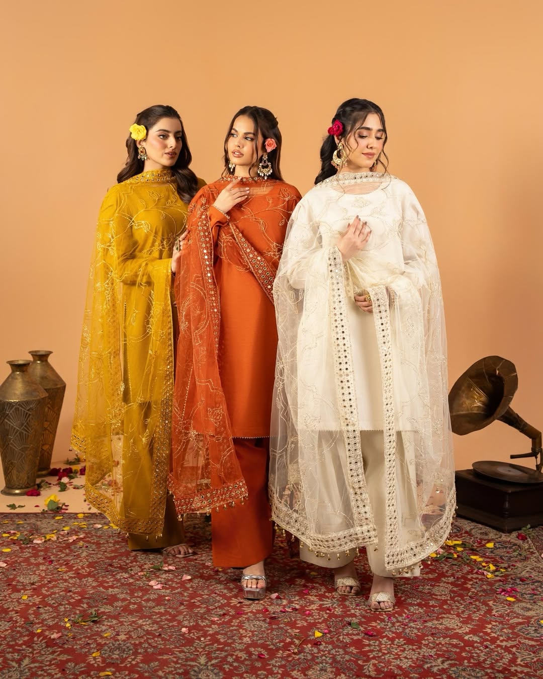 Elegant Mustard white Embroidered Straight Kurta Set with Matching Palazzo and Net Dupatta – Perfect Ethnic Wear for Haldi, Festive & Day Events