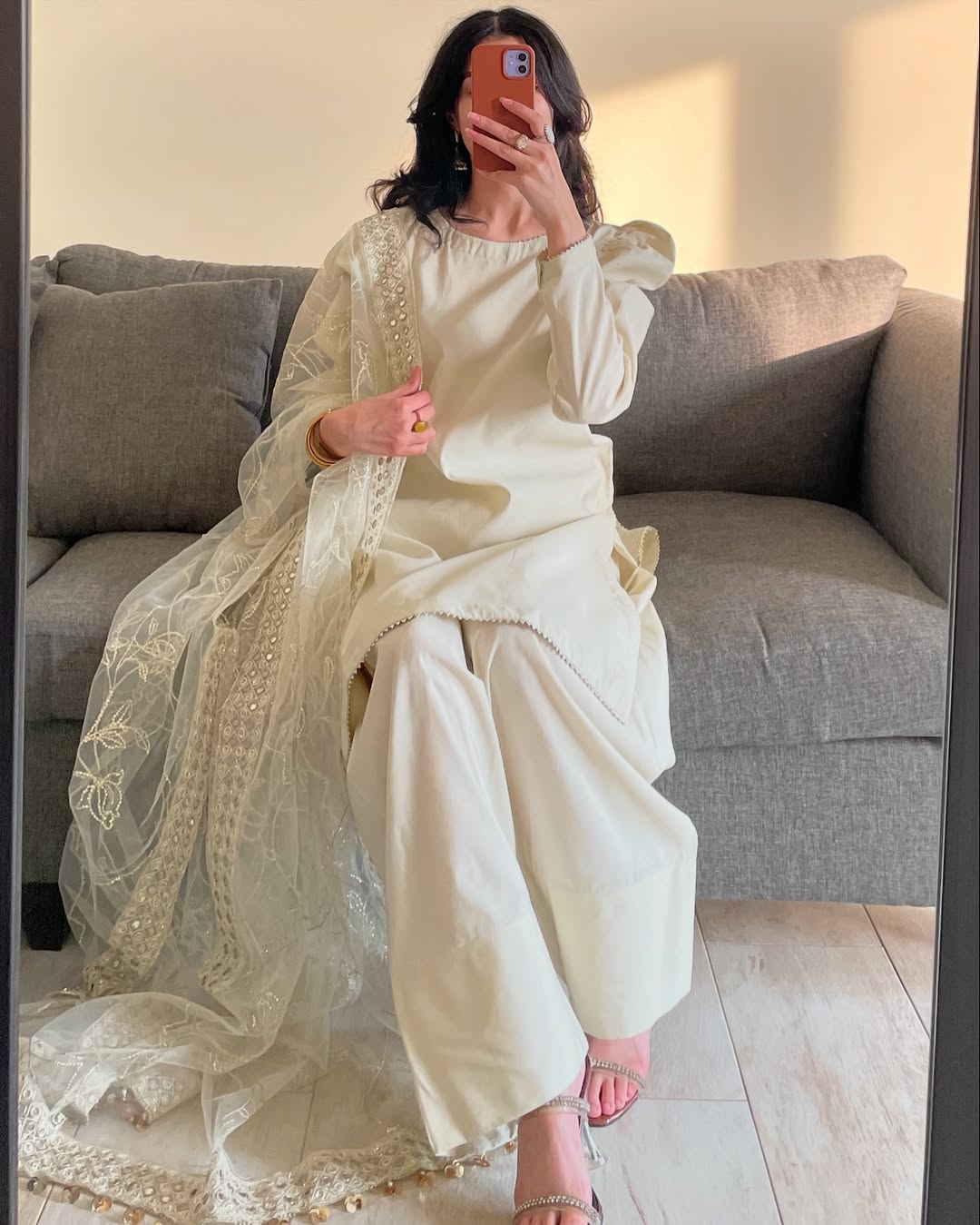 Elegant Mustard white Embroidered Straight Kurta Set with Matching Palazzo and Net Dupatta – Perfect Ethnic Wear for Haldi, Festive & Day Events