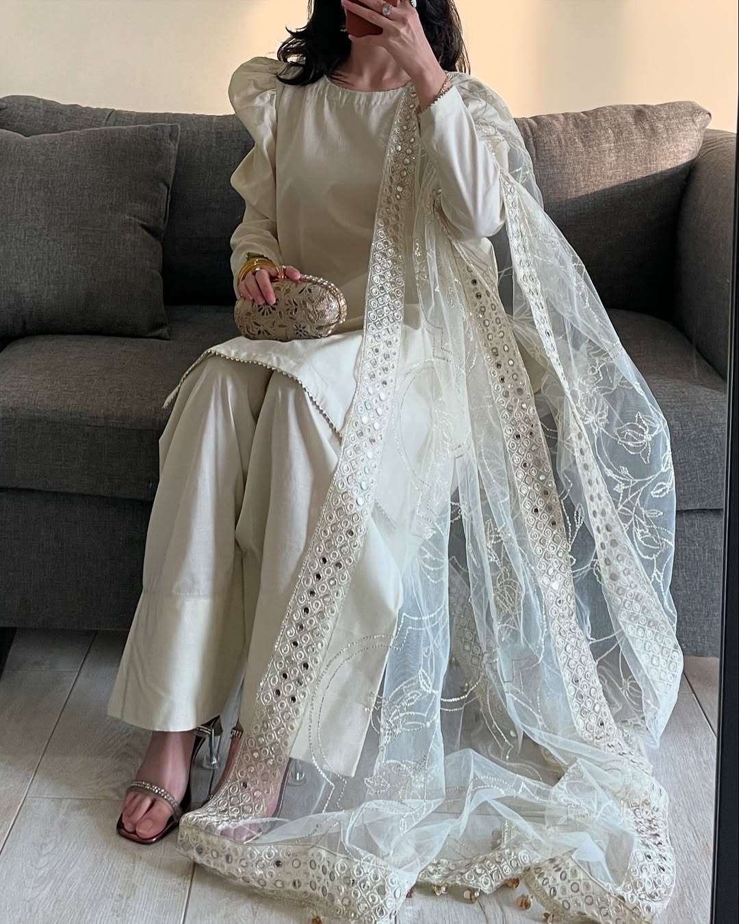 Elegant Mustard white Embroidered Straight Kurta Set with Matching Palazzo and Net Dupatta – Perfect Ethnic Wear for Haldi, Festive & Day Events