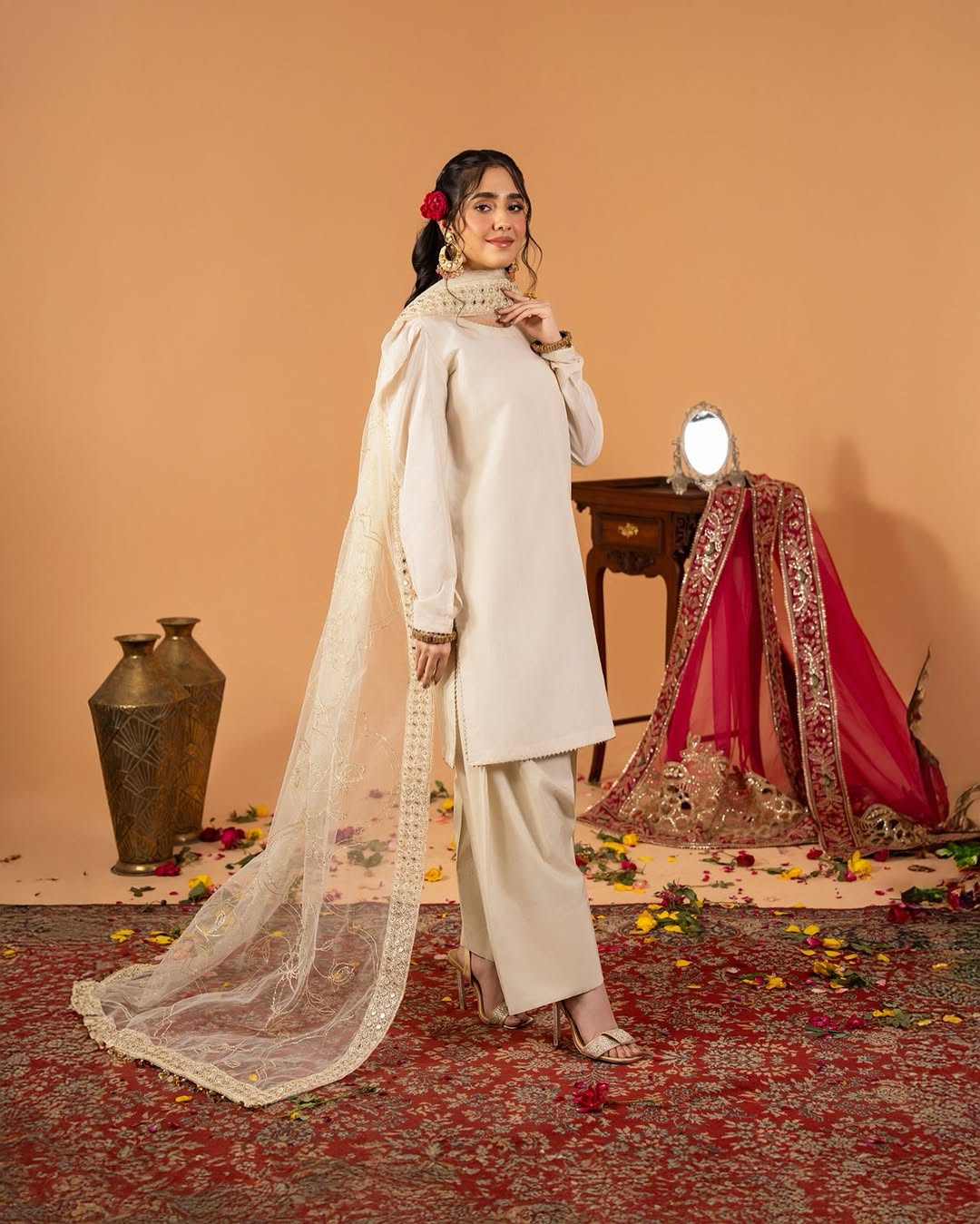 Elegant Mustard white Embroidered Straight Kurta Set with Matching Palazzo and Net Dupatta – Perfect Ethnic Wear for Haldi, Festive & Day Events