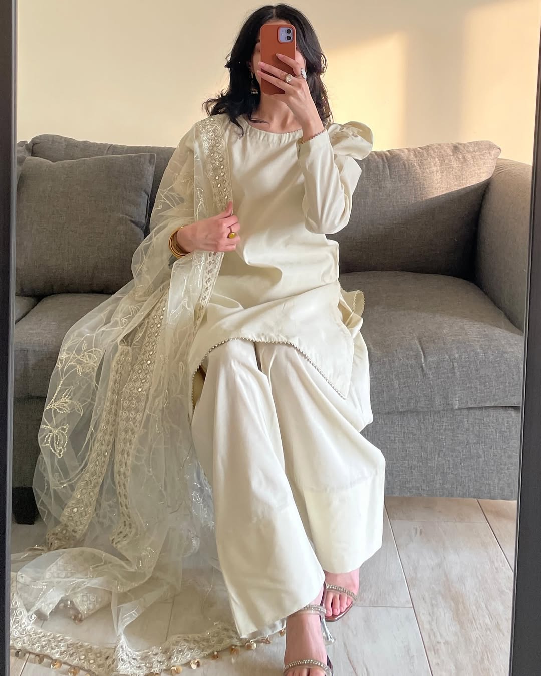 Elegant Mustard white Embroidered Straight Kurta Set with Matching Palazzo and Net Dupatta – Perfect Ethnic Wear for Haldi, Festive & Day Events