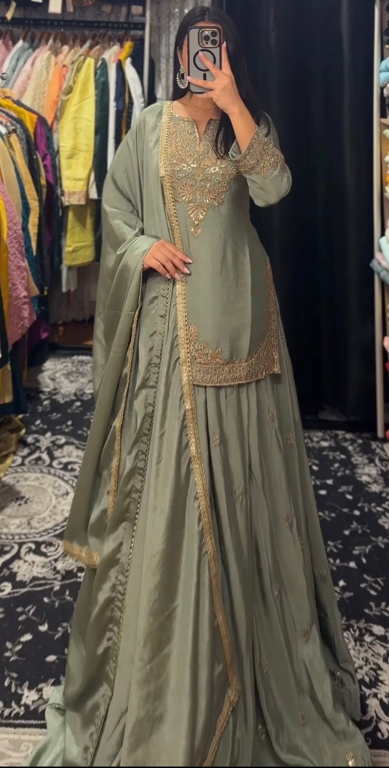 Designer Pista Green Sharara Set with Heavy Golden Zari Embroidery and Long Flared Bottom for Festive & Wedding Wear