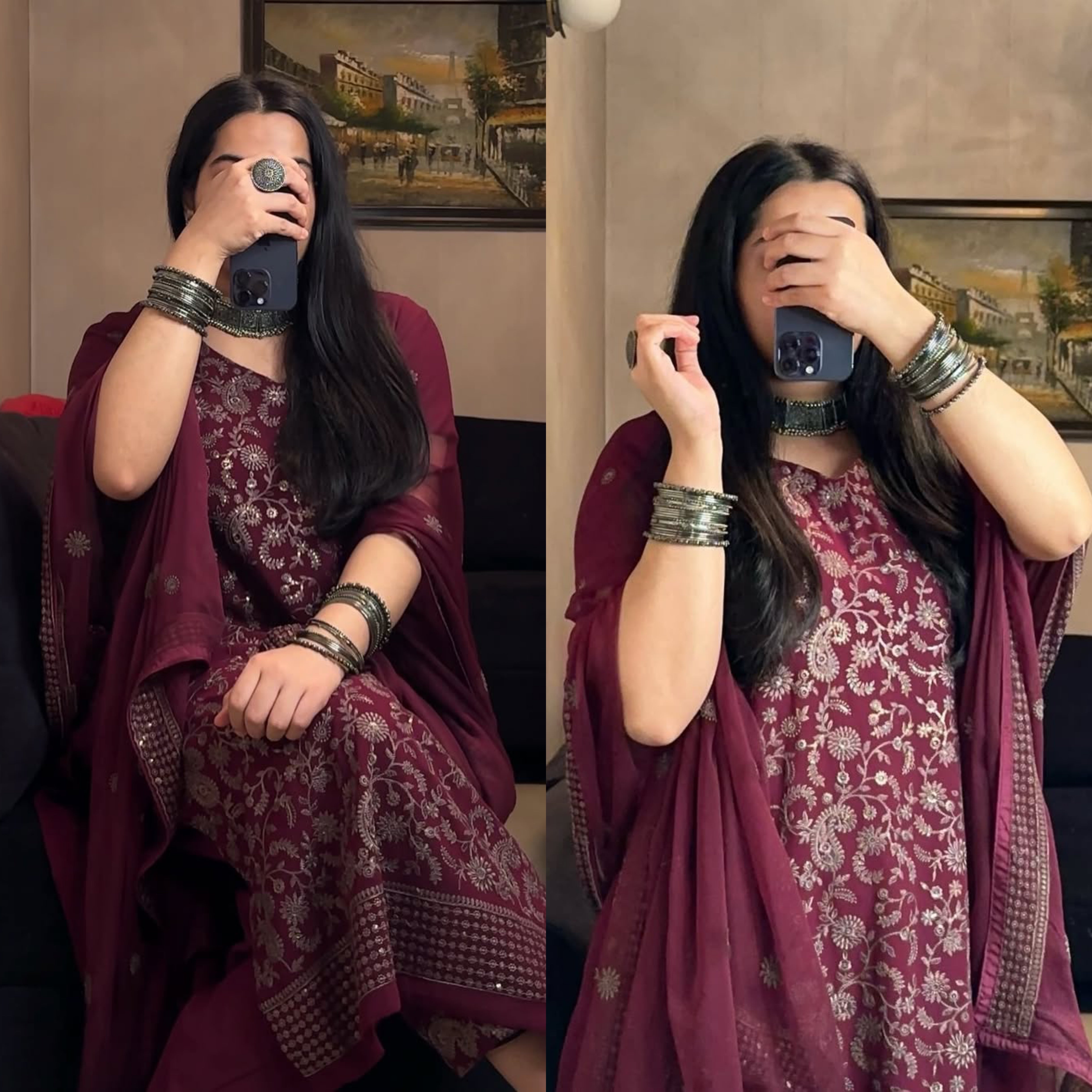 Premium Maroon Color Heavy Floral Embroidered Georgette Suit Set with Matching Dupatta | Traditional Festive & Party Wear Ethnic Outfit for Women