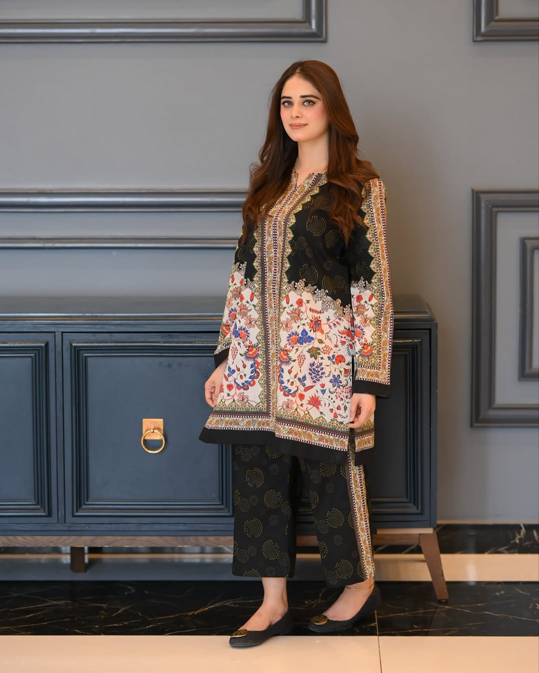 "Elegant  Printed Lawn Kurti for Women with Intricate Floral Patterns, Straight Long Shirt Design, and Comfortable Fabric – Perfect for Casual, Office, and Everyday Wear