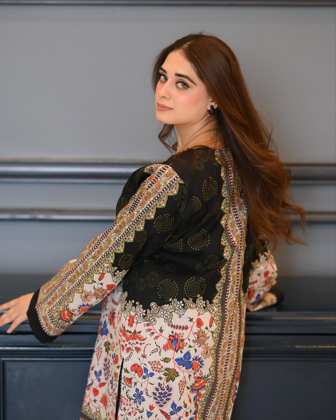 "Elegant  Printed Lawn Kurti for Women with Intricate Floral Patterns, Straight Long Shirt Design, and Comfortable Fabric – Perfect for Casual, Office, and Everyday Wear