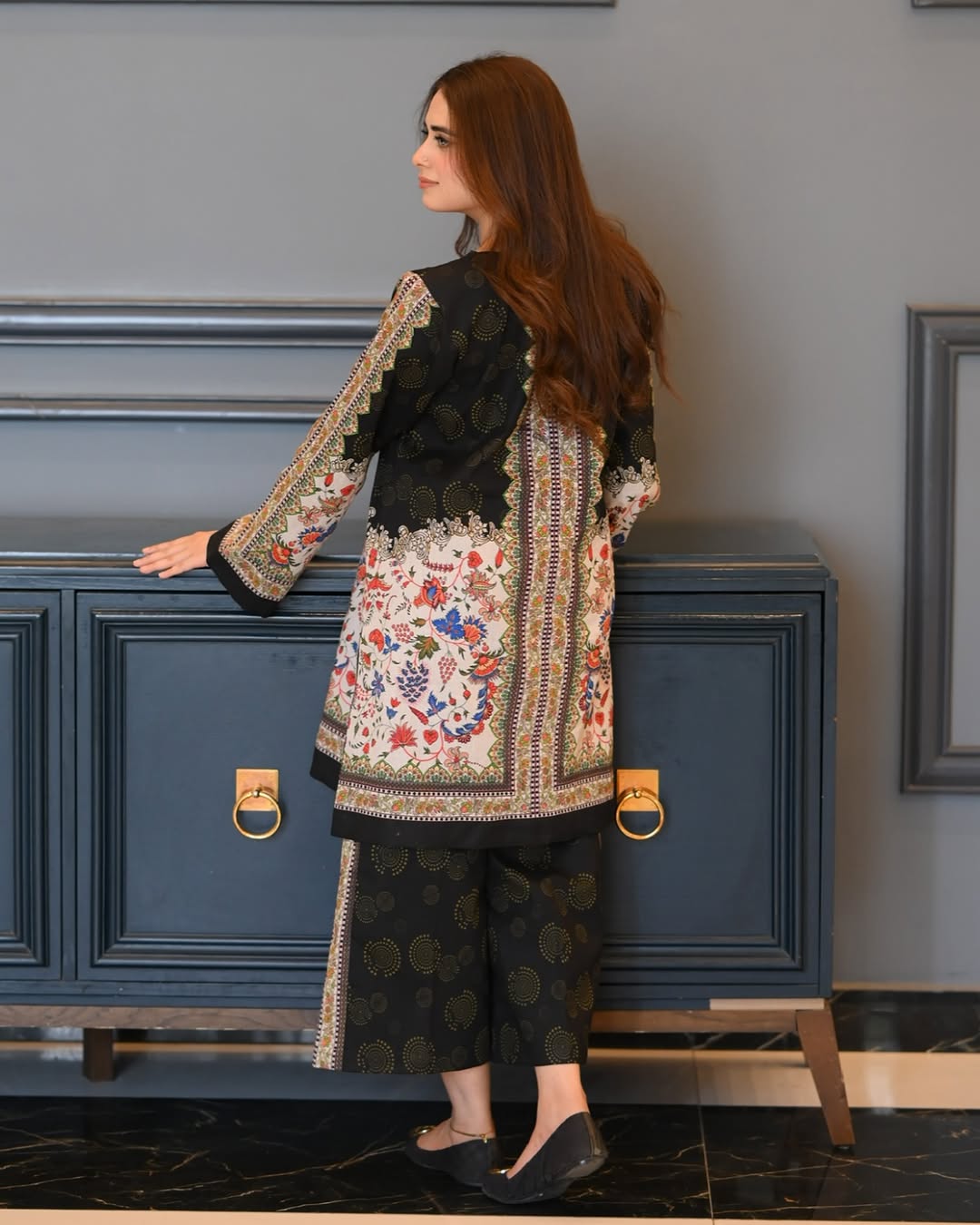 "Elegant  Printed Lawn Kurti for Women with Intricate Floral Patterns, Straight Long Shirt Design, and Comfortable Fabric – Perfect for Casual, Office, and Everyday Wear