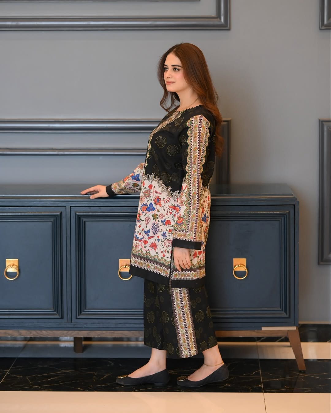 "Elegant  Printed Lawn Kurti for Women with Intricate Floral Patterns, Straight Long Shirt Design, and Comfortable Fabric – Perfect for Casual, Office, and Everyday Wear