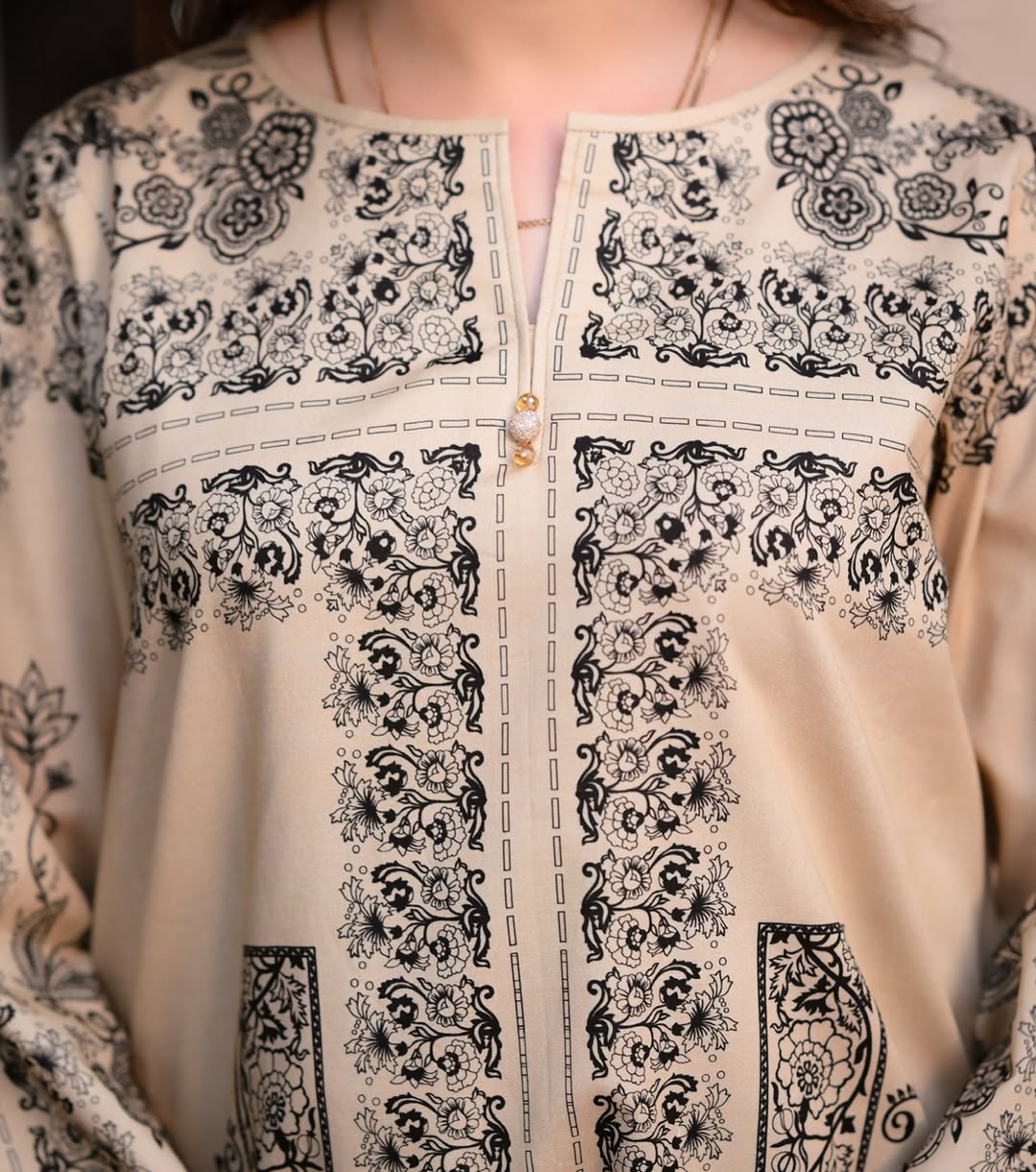 "Elegant  Printed Lawn Kurti for Women with Intricate Floral Patterns, Straight Long Shirt Design, and Comfortable Fabric – Perfect for Casual, Office, and Everyday Wear