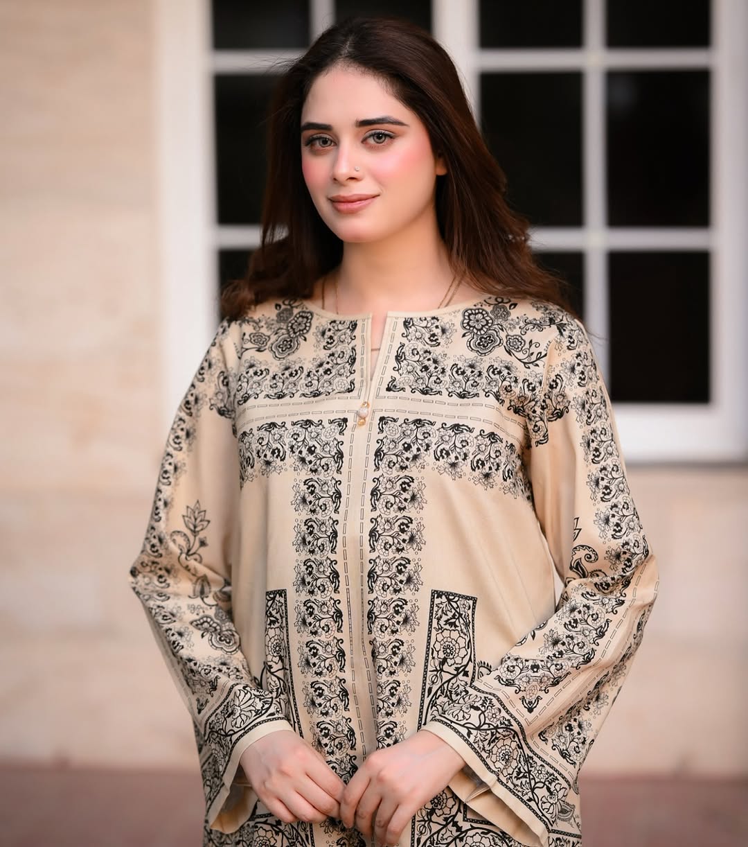 "Elegant  Printed Lawn Kurti for Women with Intricate Floral Patterns, Straight Long Shirt Design, and Comfortable Fabric – Perfect for Casual, Office, and Everyday Wear