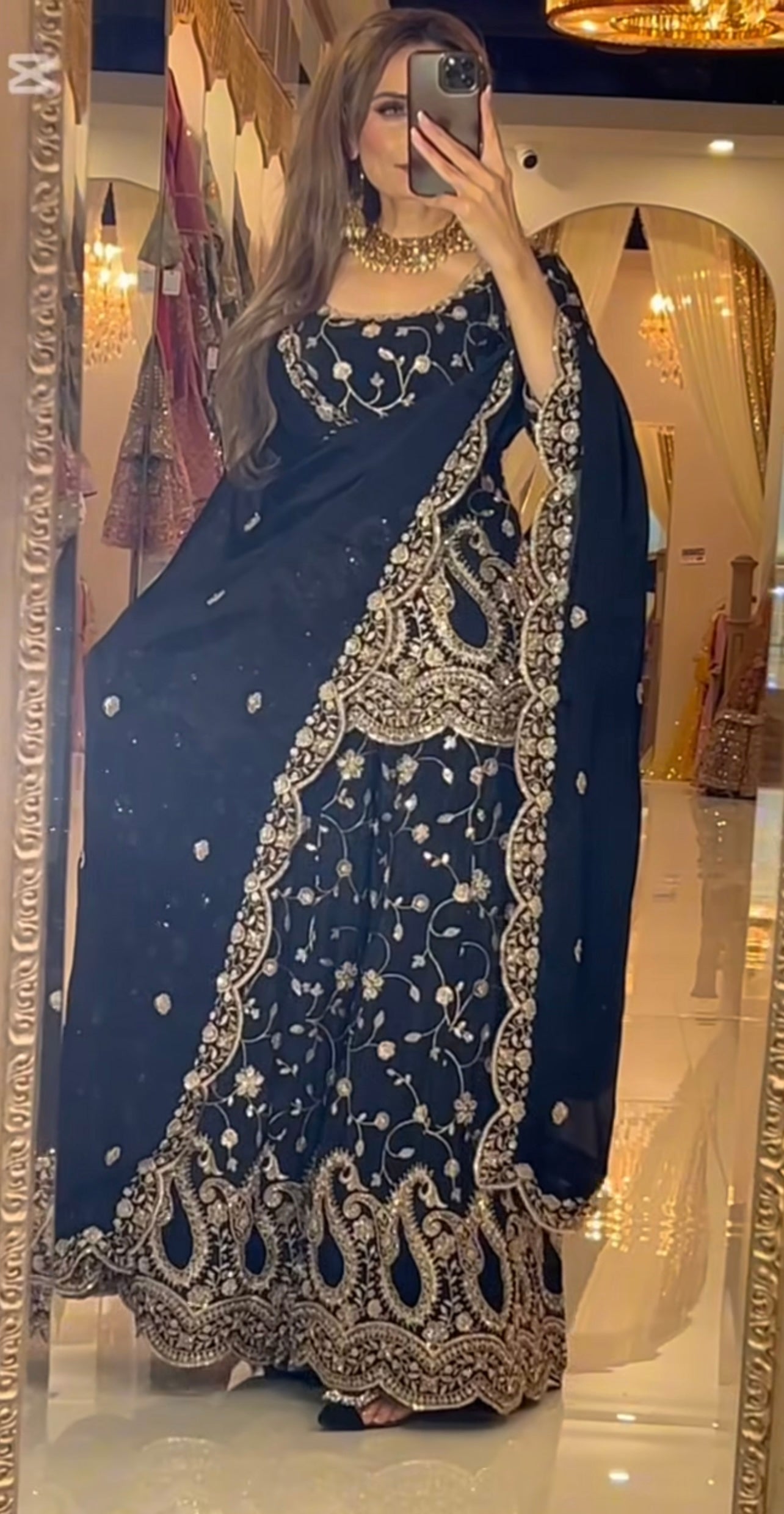 Elegant Black Heavy Embroidered Sharara Suit with Golden Zari & Sequin Work and Matching Dupatta – Premium Wedding & Party Wear Collection