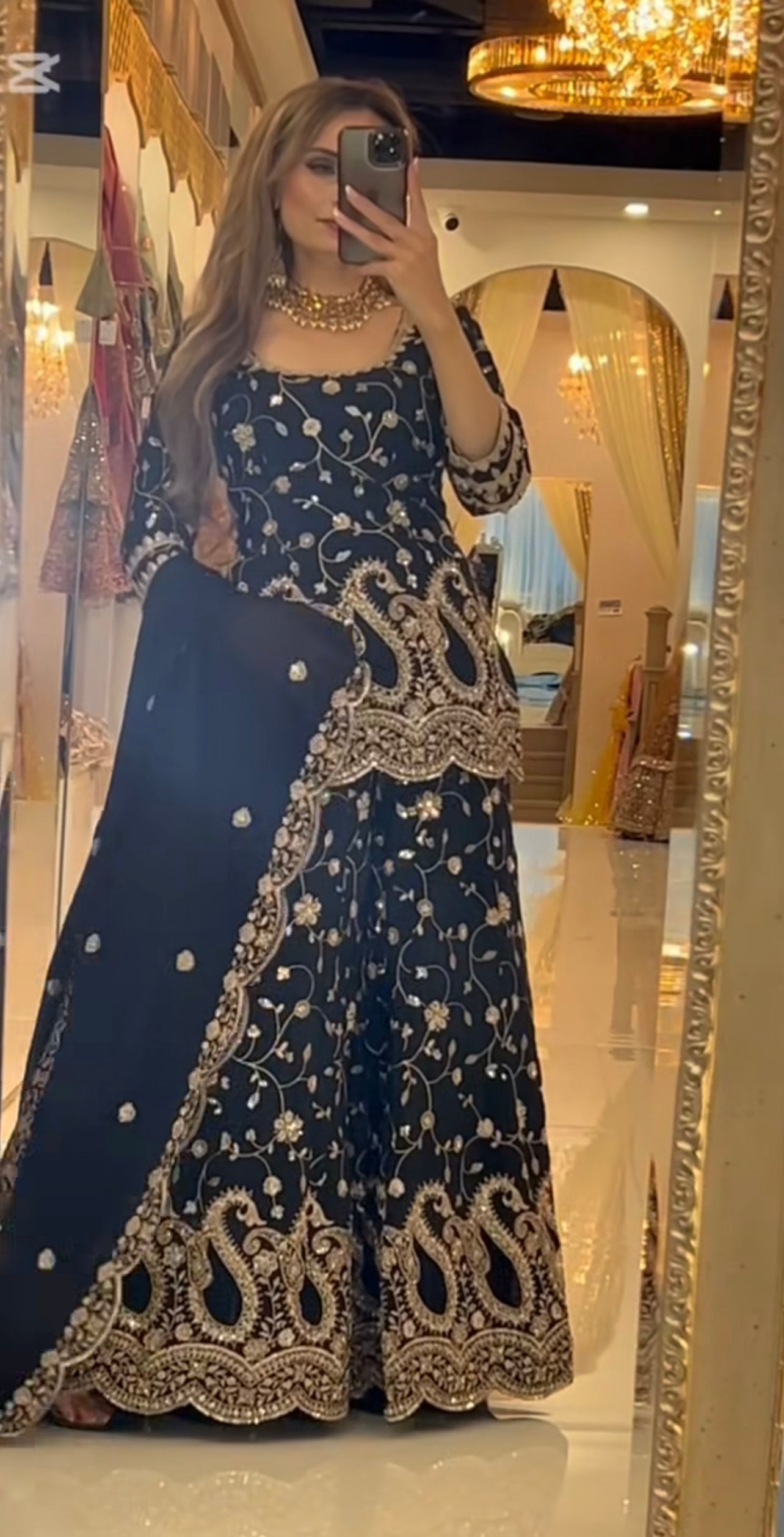 Elegant Black Heavy Embroidered Sharara Suit with Golden Zari & Sequin Work and Matching Dupatta – Premium Wedding & Party Wear Collection