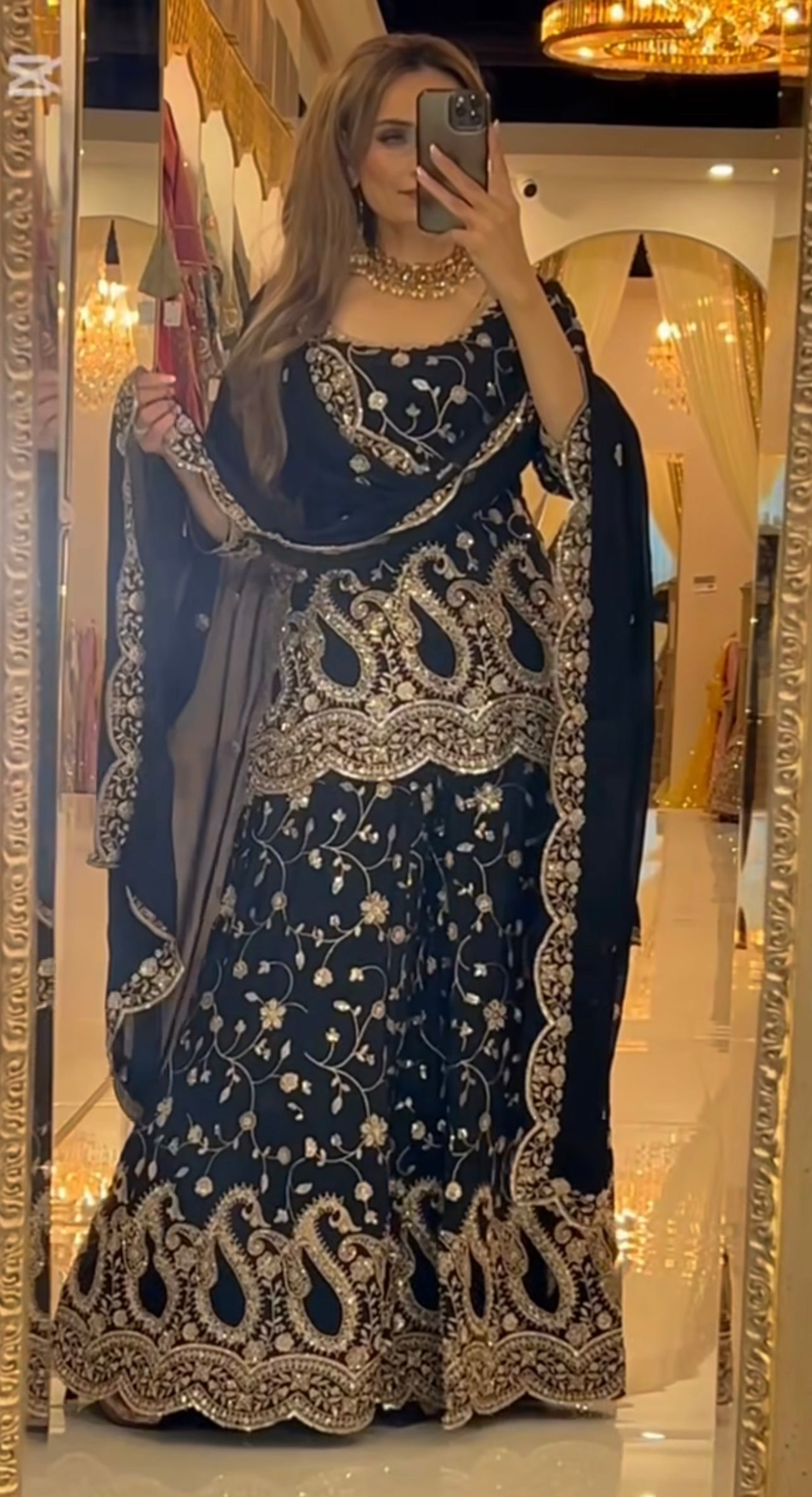 Elegant Black Heavy Embroidered Sharara Suit with Golden Zari & Sequin Work and Matching Dupatta – Premium Wedding & Party Wear Collection