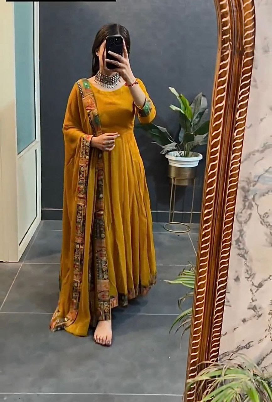 Gown Fabric -This set features a Pure Georgette with Attractive Lace border