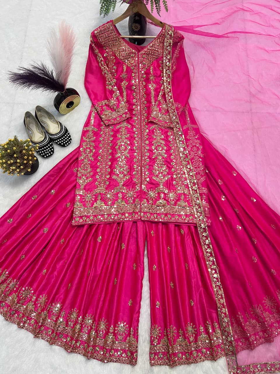 Vastrawear's New Party Wear Look Top-Plazzo and Dupatta With Heavy Embroidery WorK