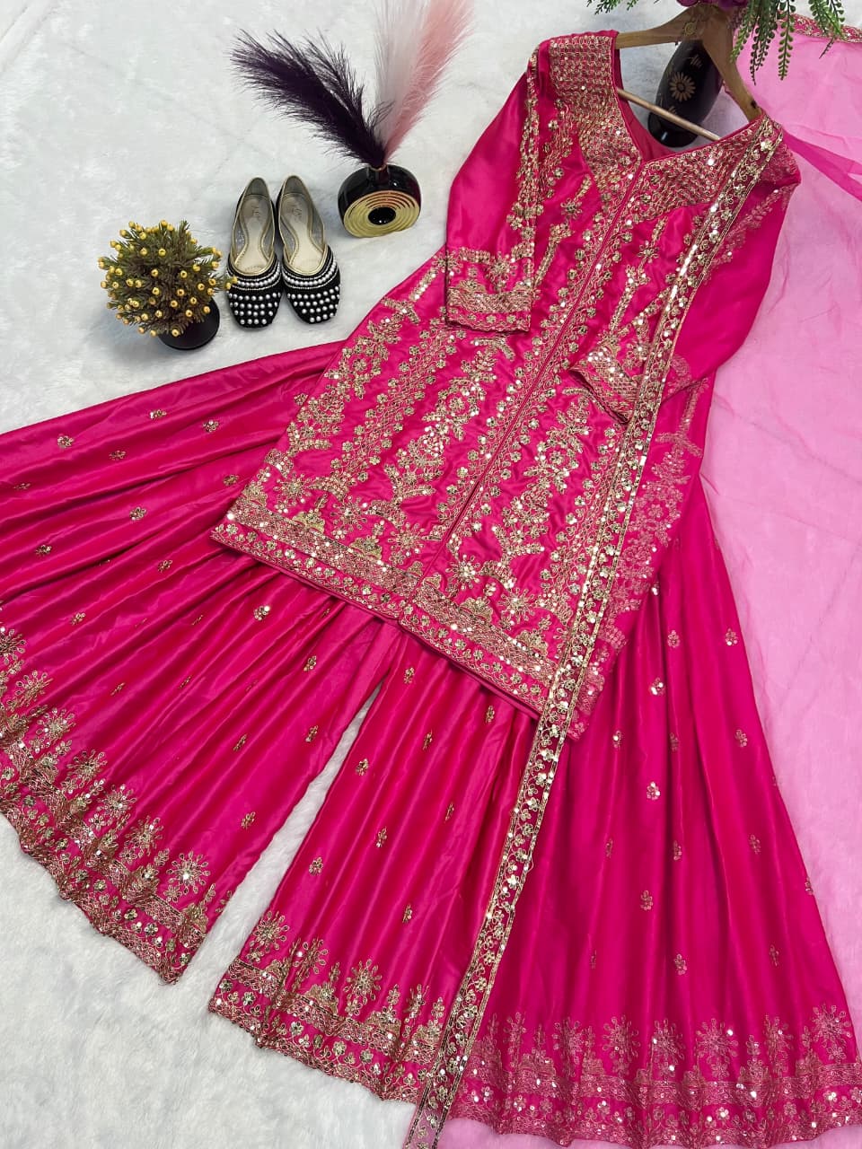 Vastrawear's New Party Wear Look Top-Plazzo and Dupatta With Heavy Embroidery WorK