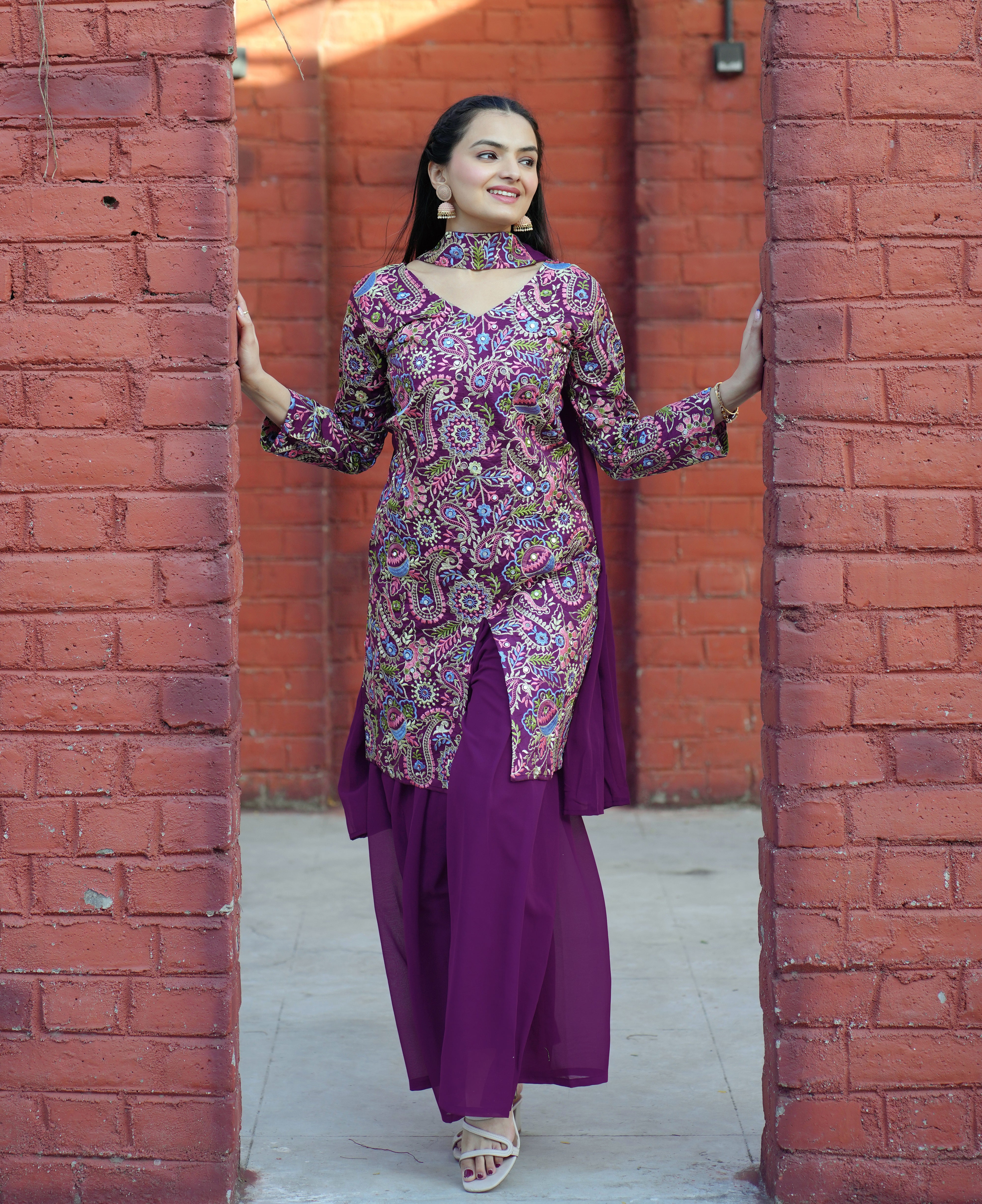 Luxury Traditional Embroidered Kurta and Sharara Set with Dupatta – A Stylish Choice for Weddings, Parties & Celebrations