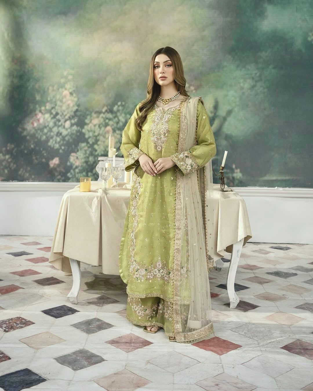 Elegant Heavy Embroidered Kurti with Dupatta & Palazzo – Perfect for Eid & Wedding Functions