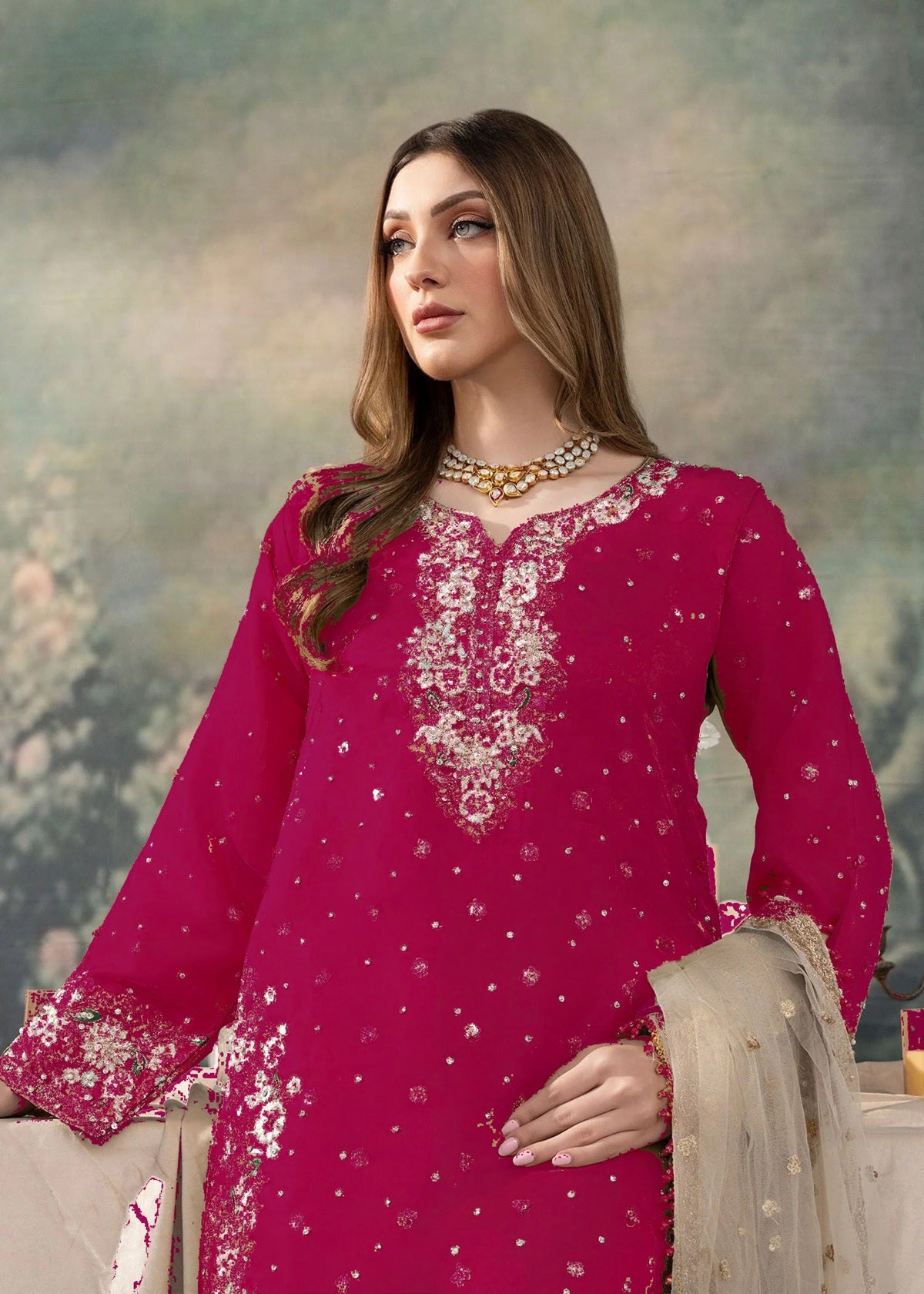 Elegant Heavy Embroidered Kurti with Dupatta & Palazzo – Perfect for Eid & Wedding Functions
