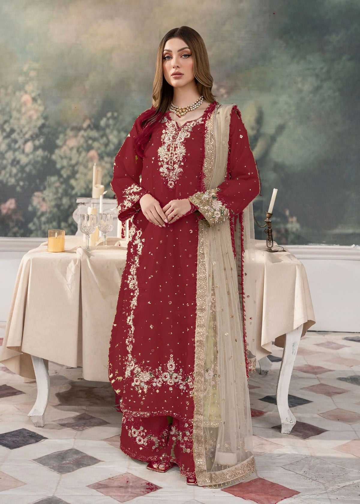 Elegant Heavy Embroidered Kurti with Dupatta & Palazzo – Perfect for Eid & Wedding Functions