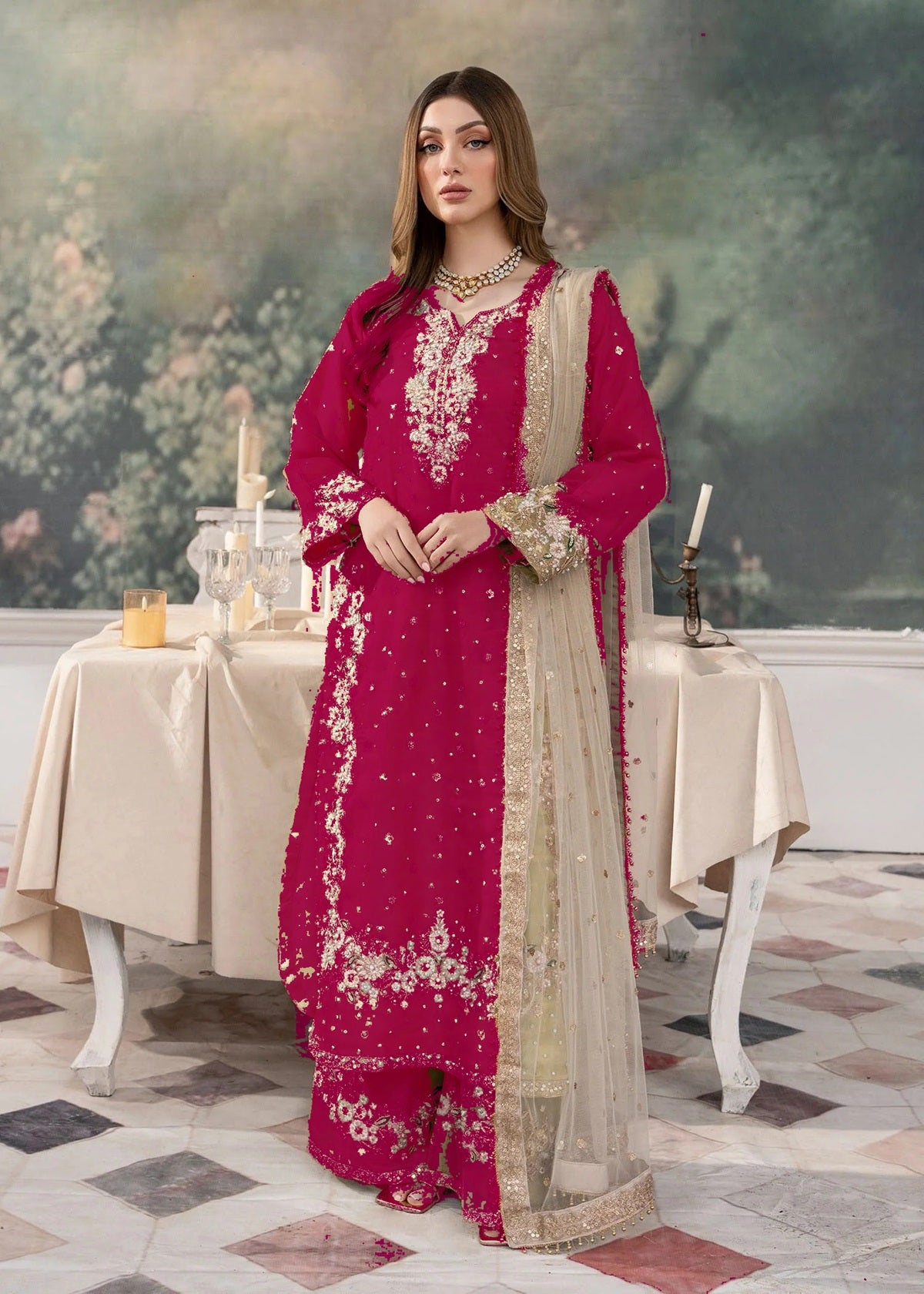 Elegant Heavy Embroidered Kurti with Dupatta & Palazzo – Perfect for Eid & Wedding Functions
