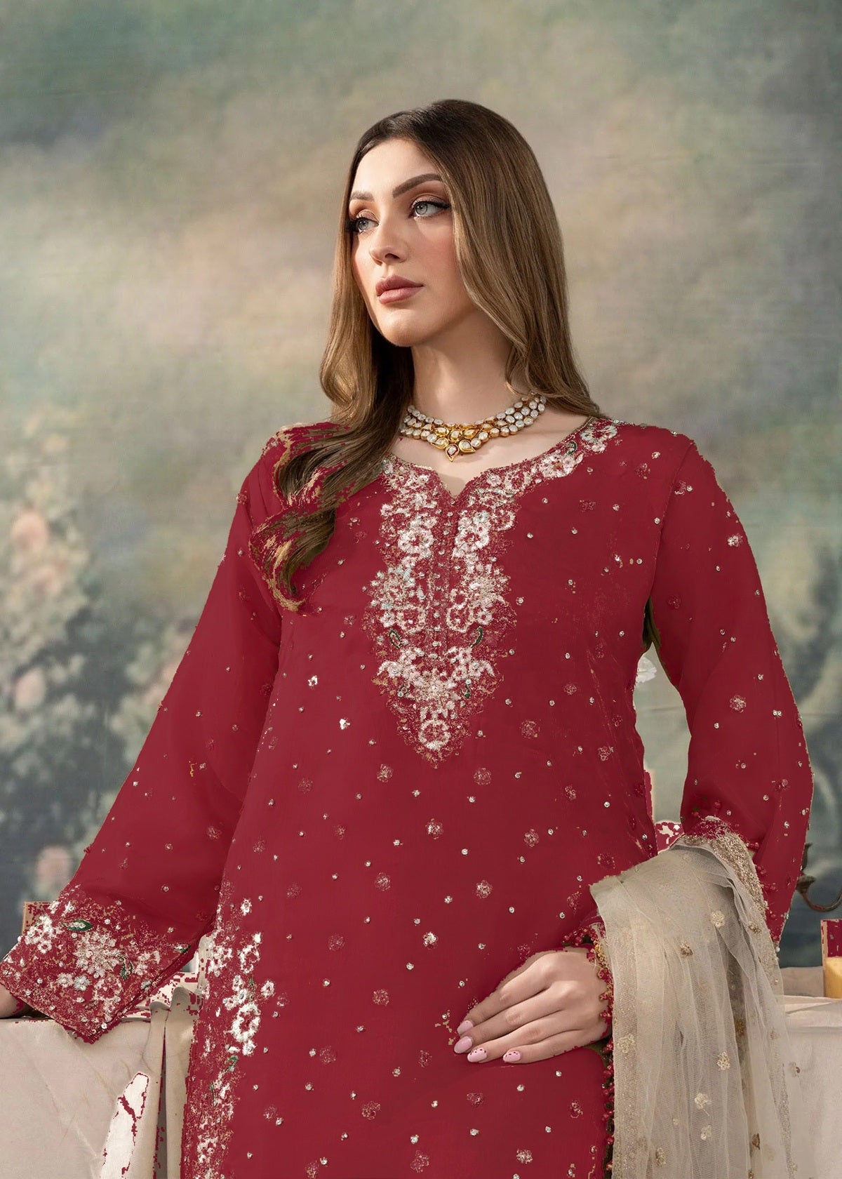 Elegant Heavy Embroidered Kurti with Dupatta & Palazzo – Perfect for Eid & Wedding Functions
