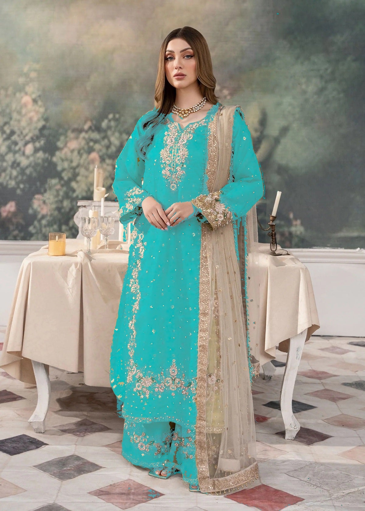 Elegant Heavy Embroidered Kurti with Dupatta & Palazzo – Perfect for Eid & Wedding Functions