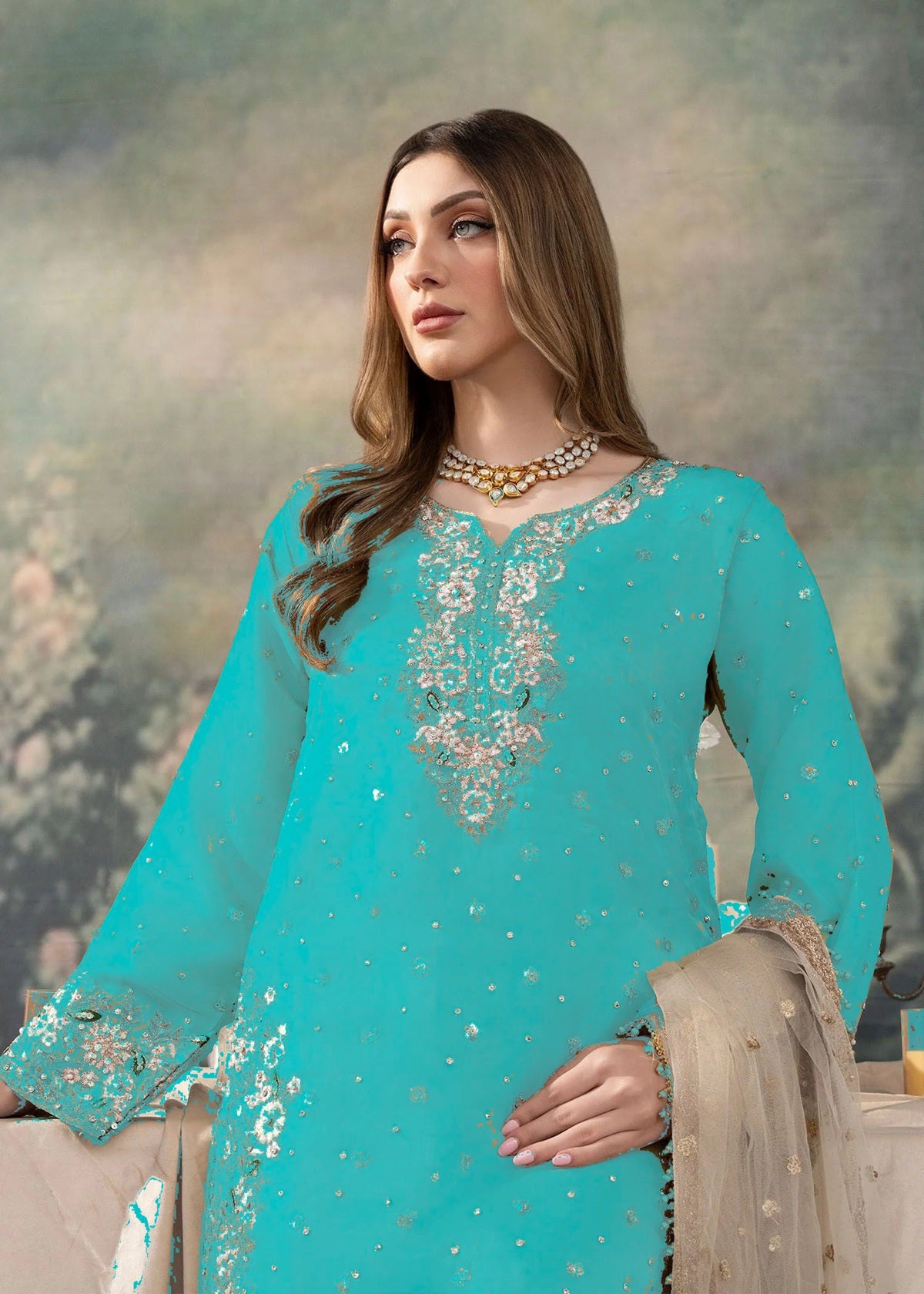 Elegant Heavy Embroidered Kurti with Dupatta & Palazzo – Perfect for Eid & Wedding Functions