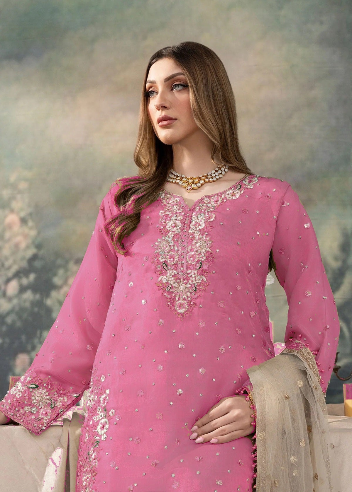 Elegant Heavy Embroidered Kurti with Dupatta & Palazzo – Perfect for Eid & Wedding Functions