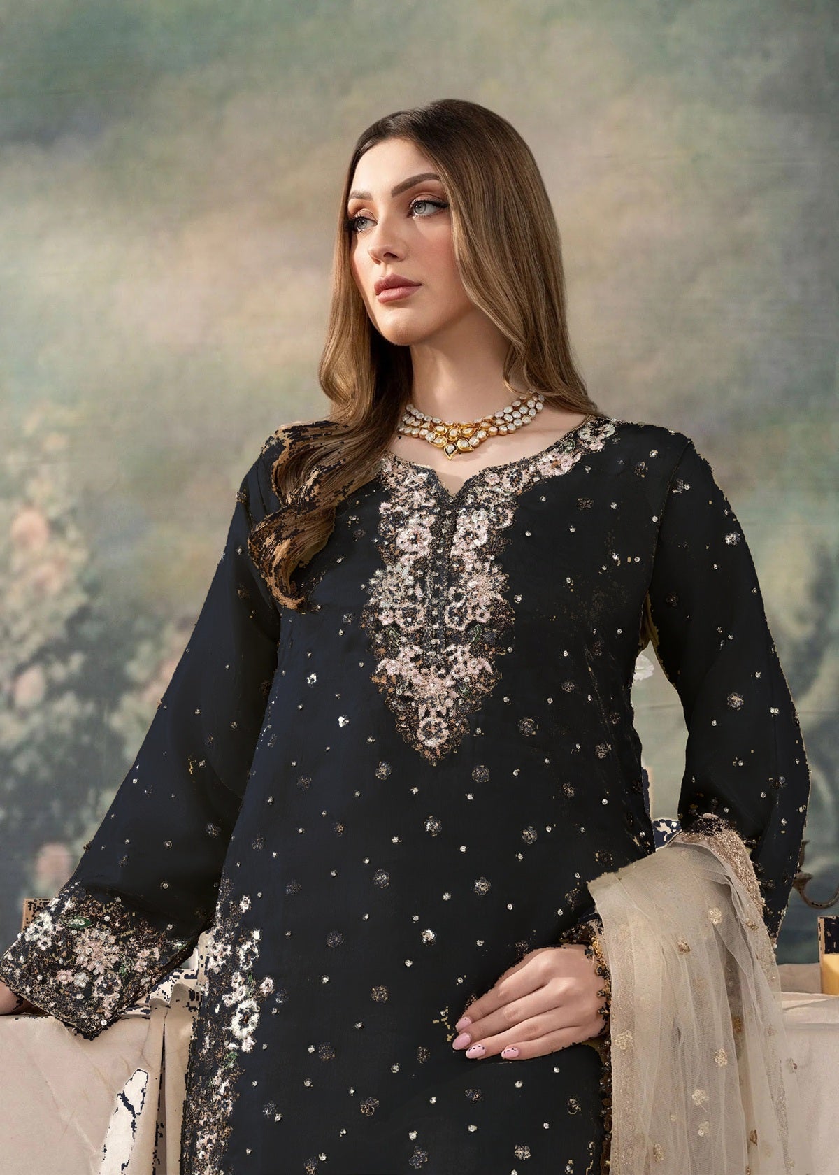Elegant Heavy Embroidered Kurti with Dupatta & Palazzo – Perfect for Eid & Wedding Functions