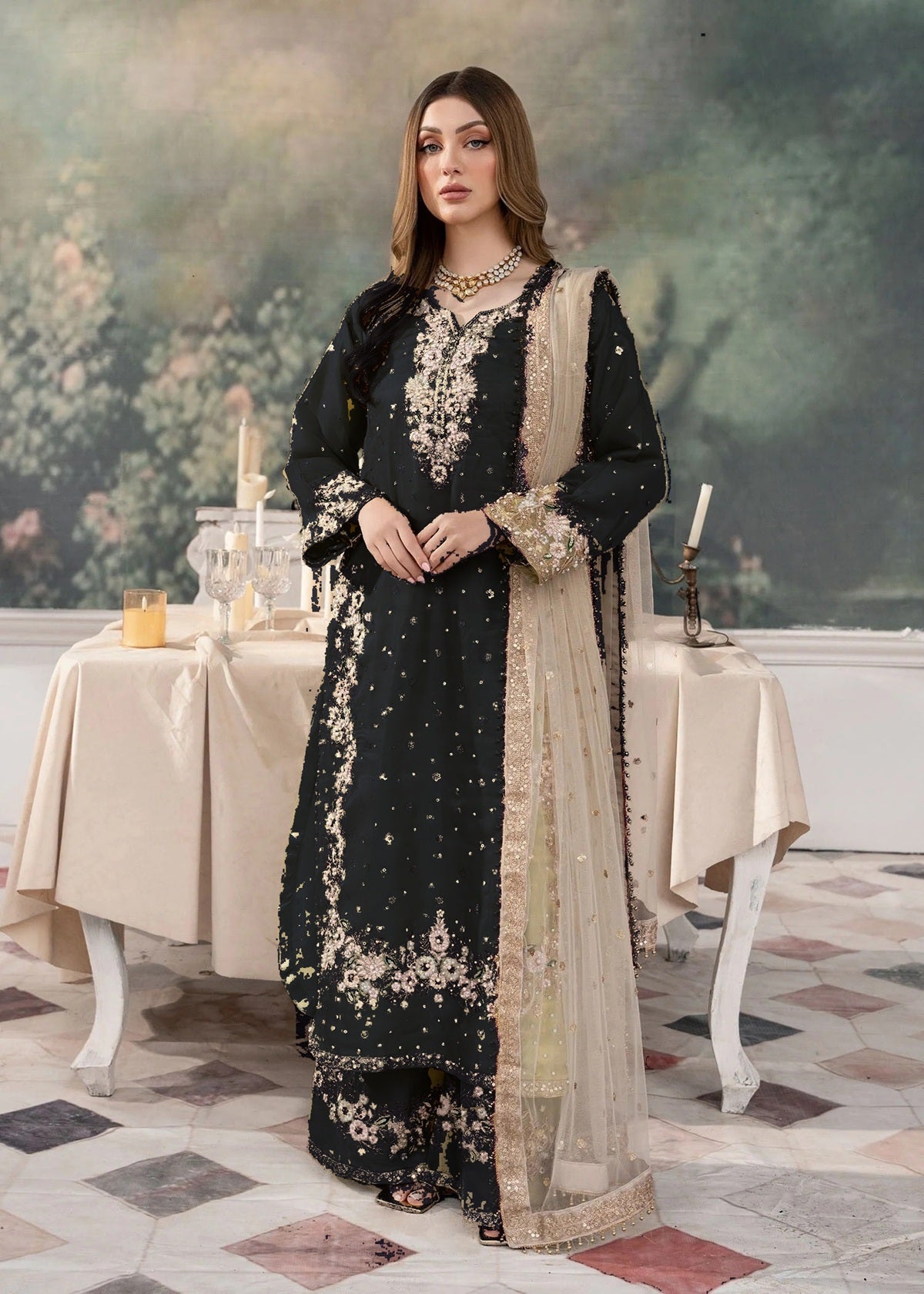 Elegant Heavy Embroidered Kurti with Dupatta & Palazzo – Perfect for Eid & Wedding Functions