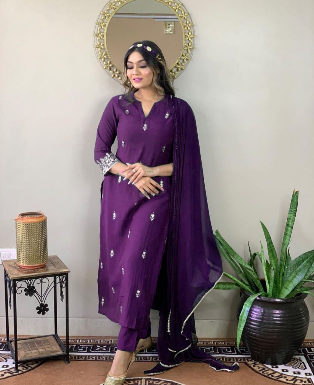 Royal Purple Women’s Embroidered Kurta Set with Dupatta | Elegant Party Wear & Festive Traditional Outfit | Stylish Ethnic Suit for Wedding, Festival & Special Occasions