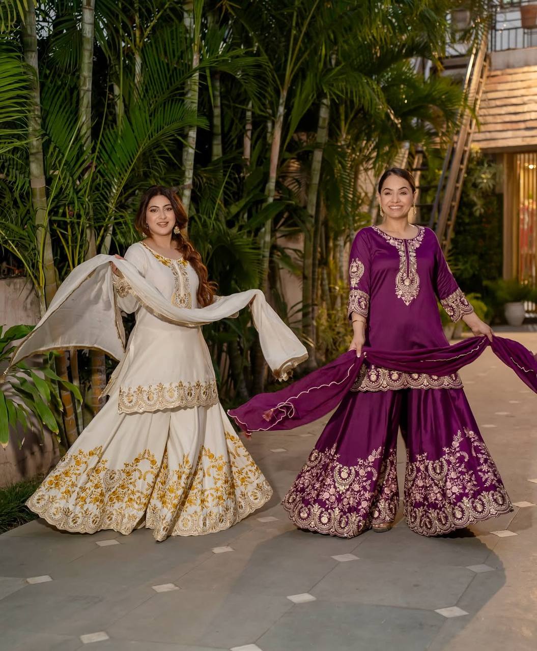 Royal Ethnic Embroidered Zari Work Sharara Suit Set with Dupatta for Festive & Wedding Wear