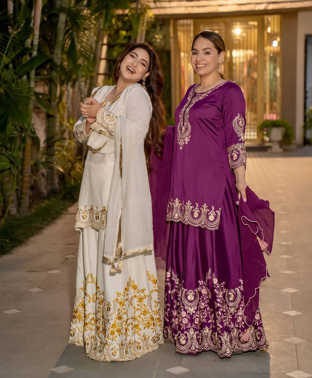 Royal Ethnic White Embroidered Zari Work Sharara Suit Set with Dupatta for Festive & Wedding Wear