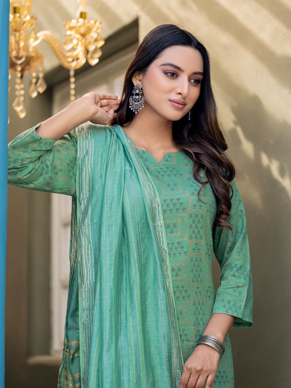 Classic Printed Kurta Suit Set with Matching Bottoms and Dupatta – Perfect for Office & Gatherings