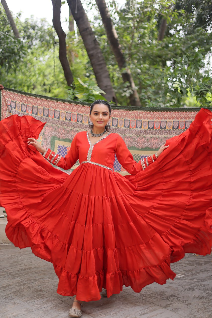 Women’s Ethnic Wear Designer Long Anarkali Gown with Elegant Detailing and Printed Dupatta