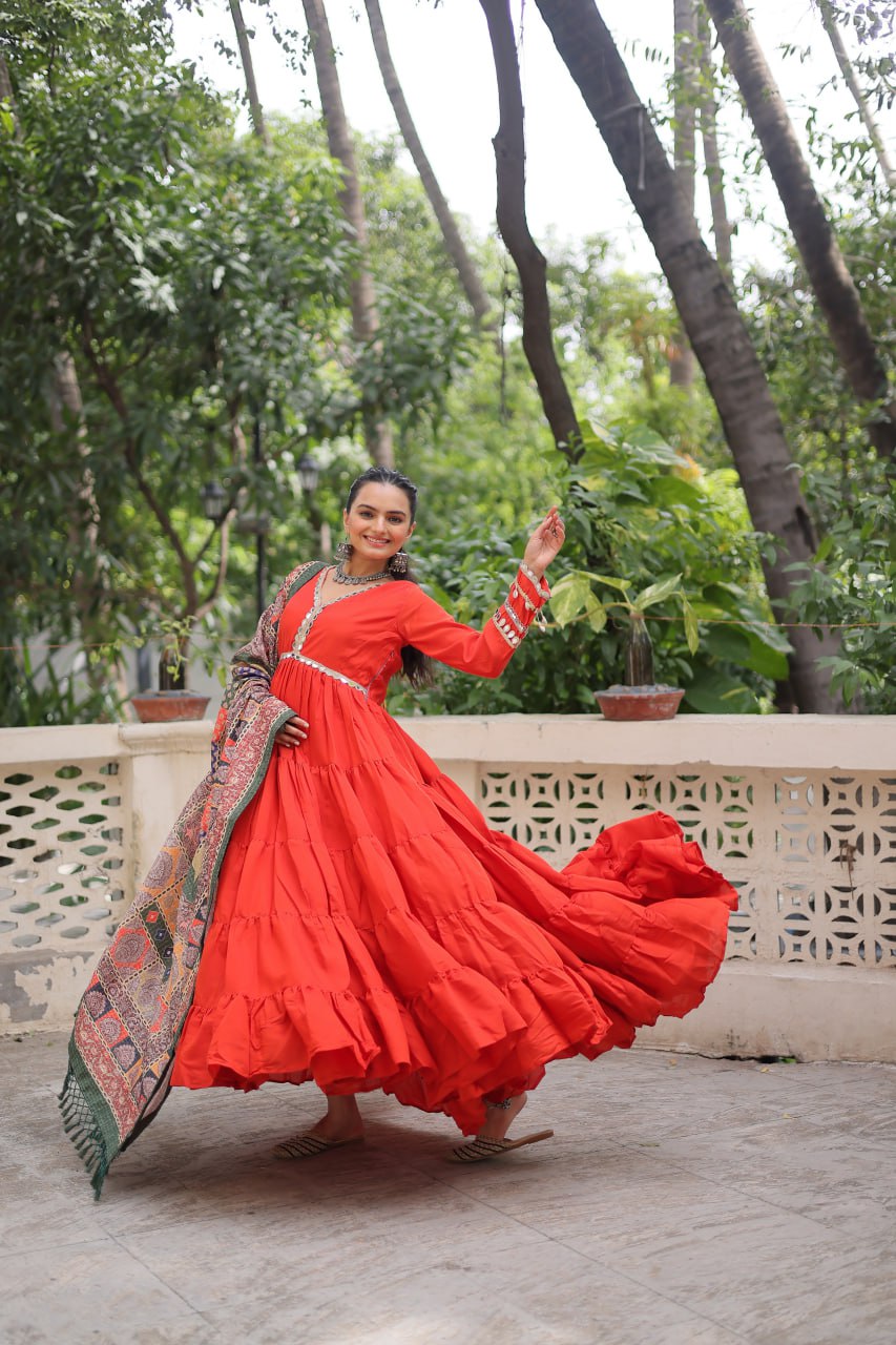 Women’s Ethnic Wear Designer Long Anarkali Gown with Elegant Detailing and Printed Dupatta