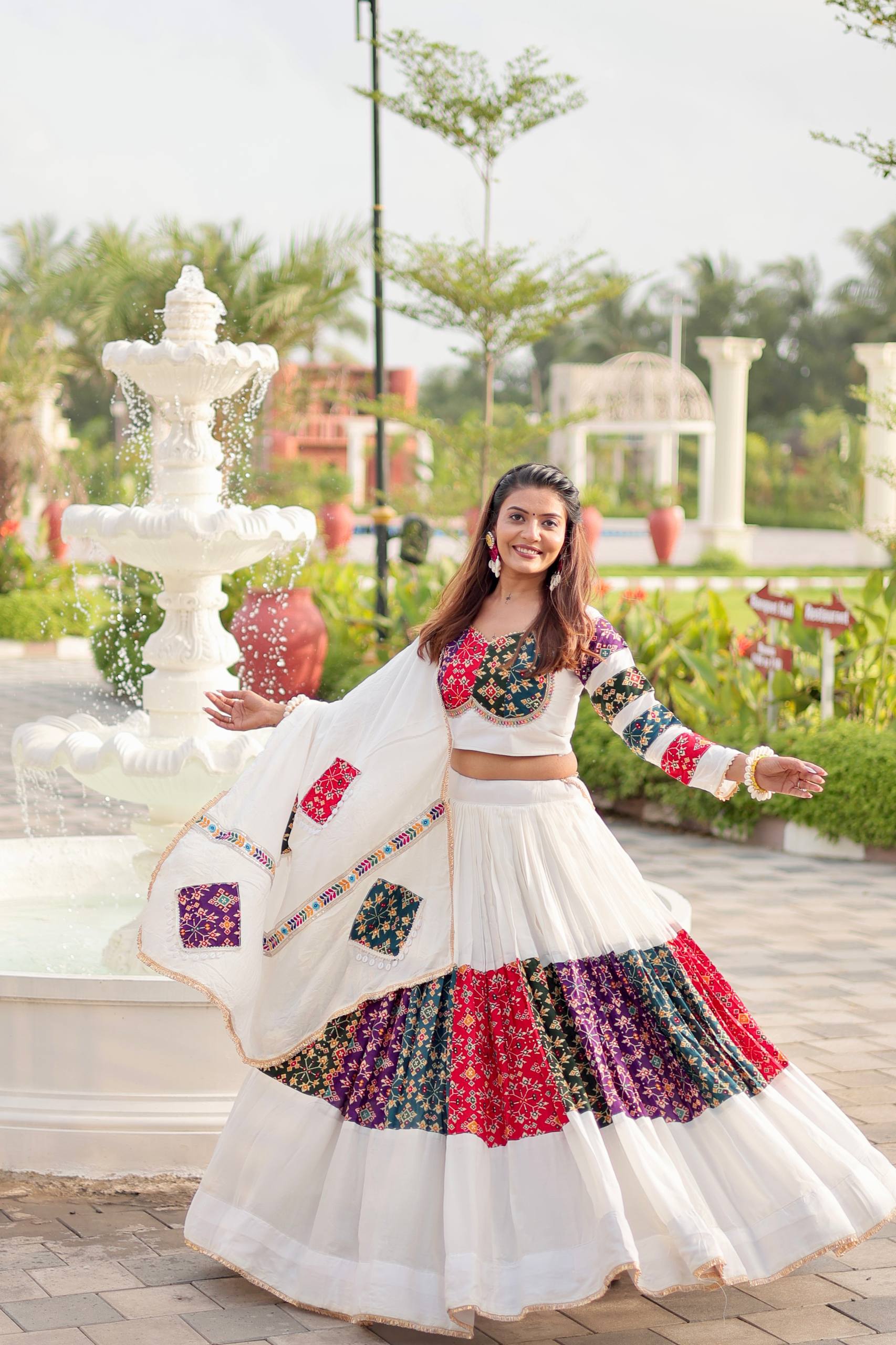 Women’s White Lehenga Choli with Colorful Embroidery & Patchwork Dupatta | Ethnic Ghagra Choli for Wedding, Navratri & Festive Wear