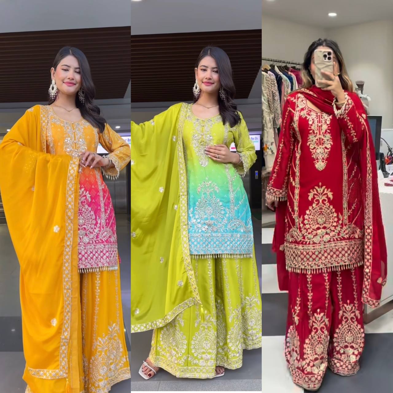 Designer Ombre Sharara Suit Set with Heavy Silver Embroidery, Beaded Hem Kurta, Flared Sharara Pants & Matching Dupatta – Perfect for Wedding, Festive & Party Wear