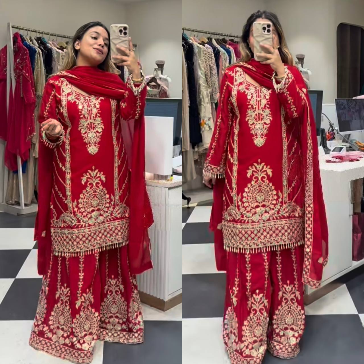 Designer Ombre Sharara Suit Set with Heavy Silver Embroidery, Beaded Hem Kurta, Flared Sharara Pants & Matching Dupatta – Perfect for Wedding, Festive & Party Wear