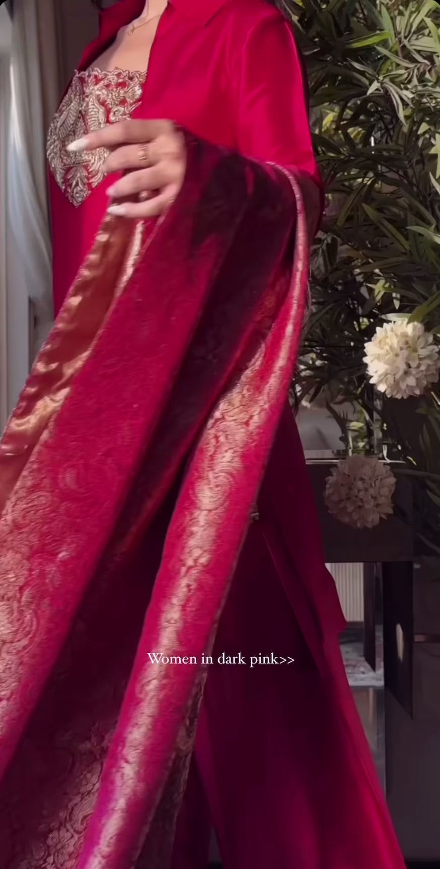 Crimson Royale – Handcrafted Pure Silk Ensemble with Antique Gold Zari Embroidery and Brocade Dupatta