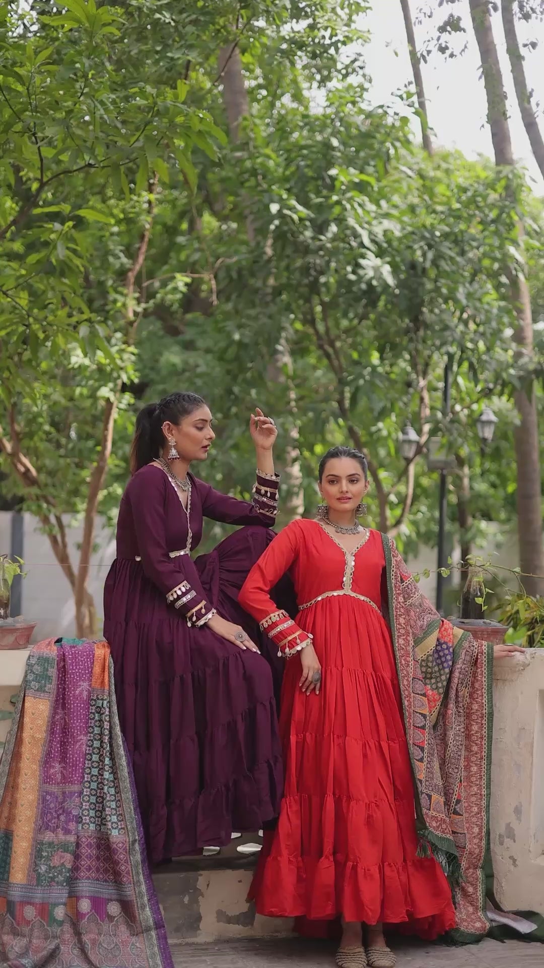 Women’s Ethnic Wear Designer Long Anarkali Gown with Elegant Detailing and Printed Dupatta