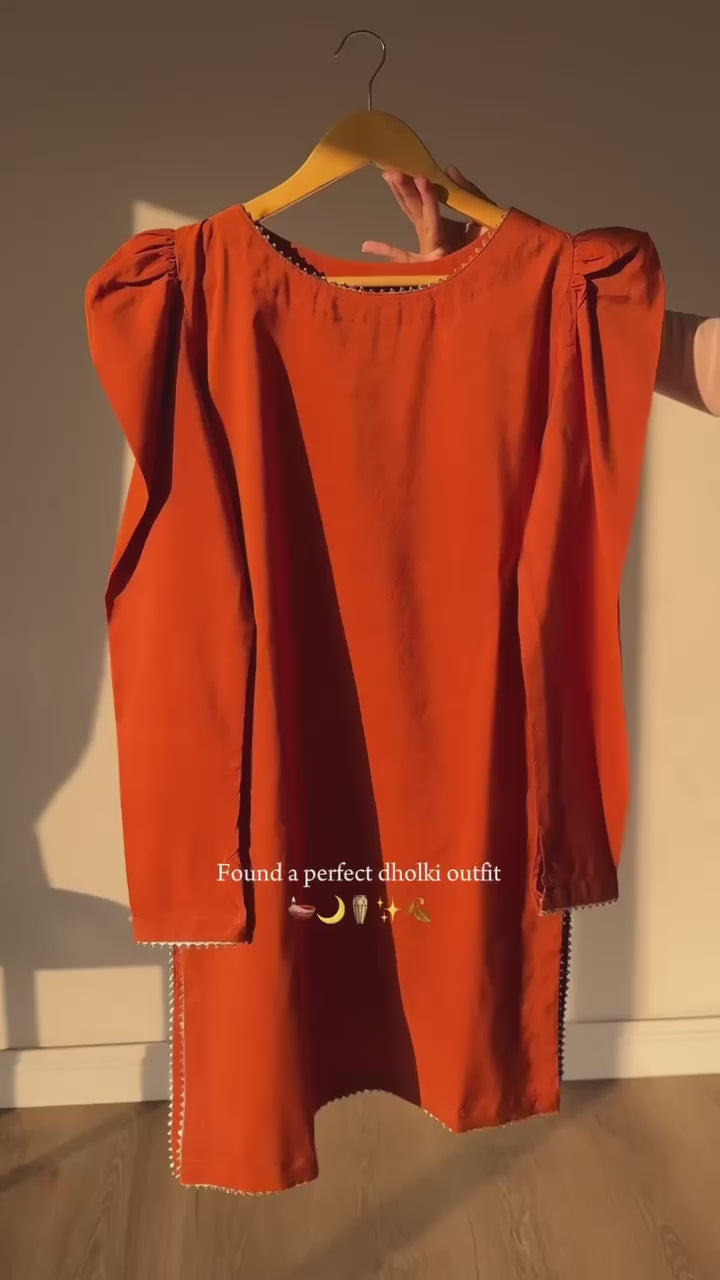 Elegant Mustard BrownEmbroidered Straight Kurta Set with Matching Palazzo and Net Dupatta – Perfect Ethnic Wear for Haldi, Festive & Day Events