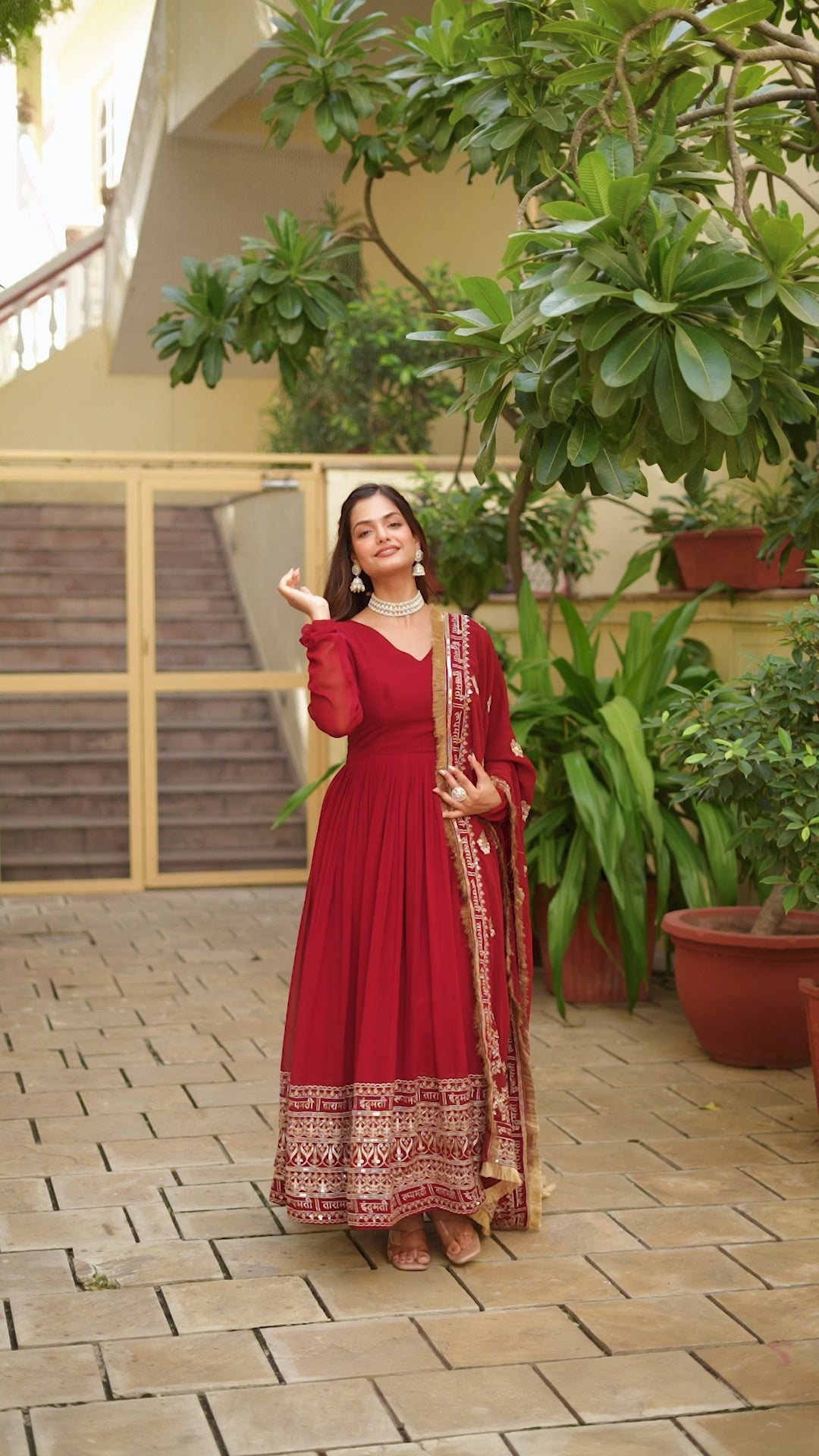 Women’s Designer Maroon Anarkali Suit Set with Heavy Golden Embroidery, Full-Length Gown Style Kurta, Rich Dupatta with Traditional Border, Perfect for Wedding, Festival and Party Wear